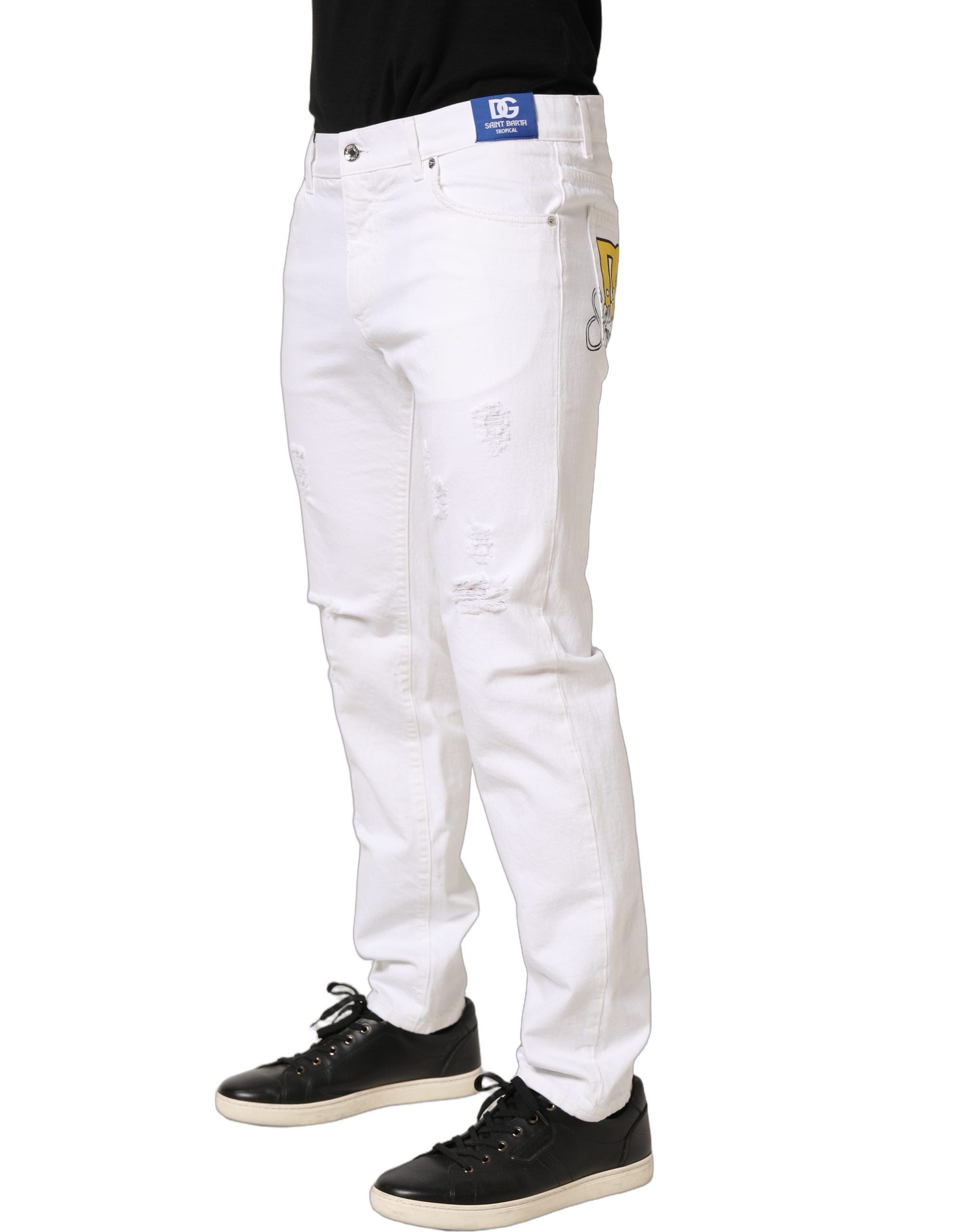 Dolce & Gabbana White Cotton Ripped Slim Fit Men Denim Jeans Dolce & Gabbana