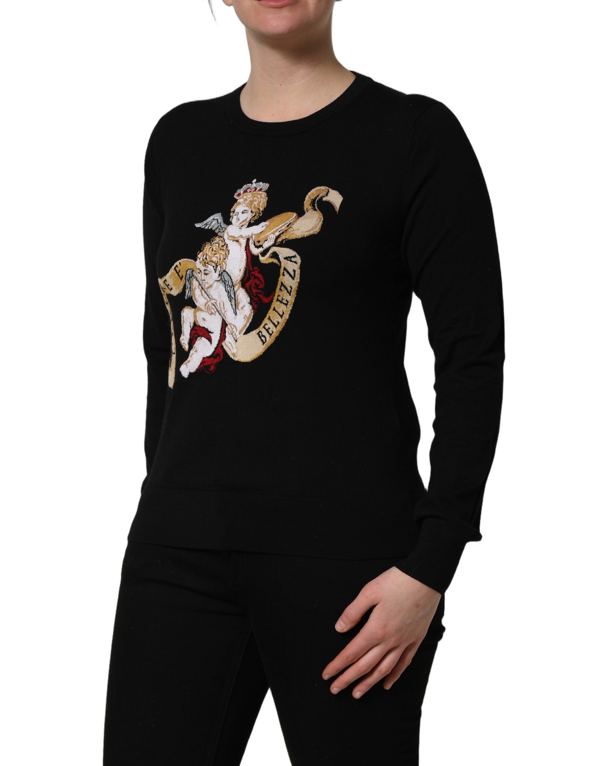 Dolce & Gabbana Black Angels Wool Crew Neck Pullover Sweater Dolce & Gabbana