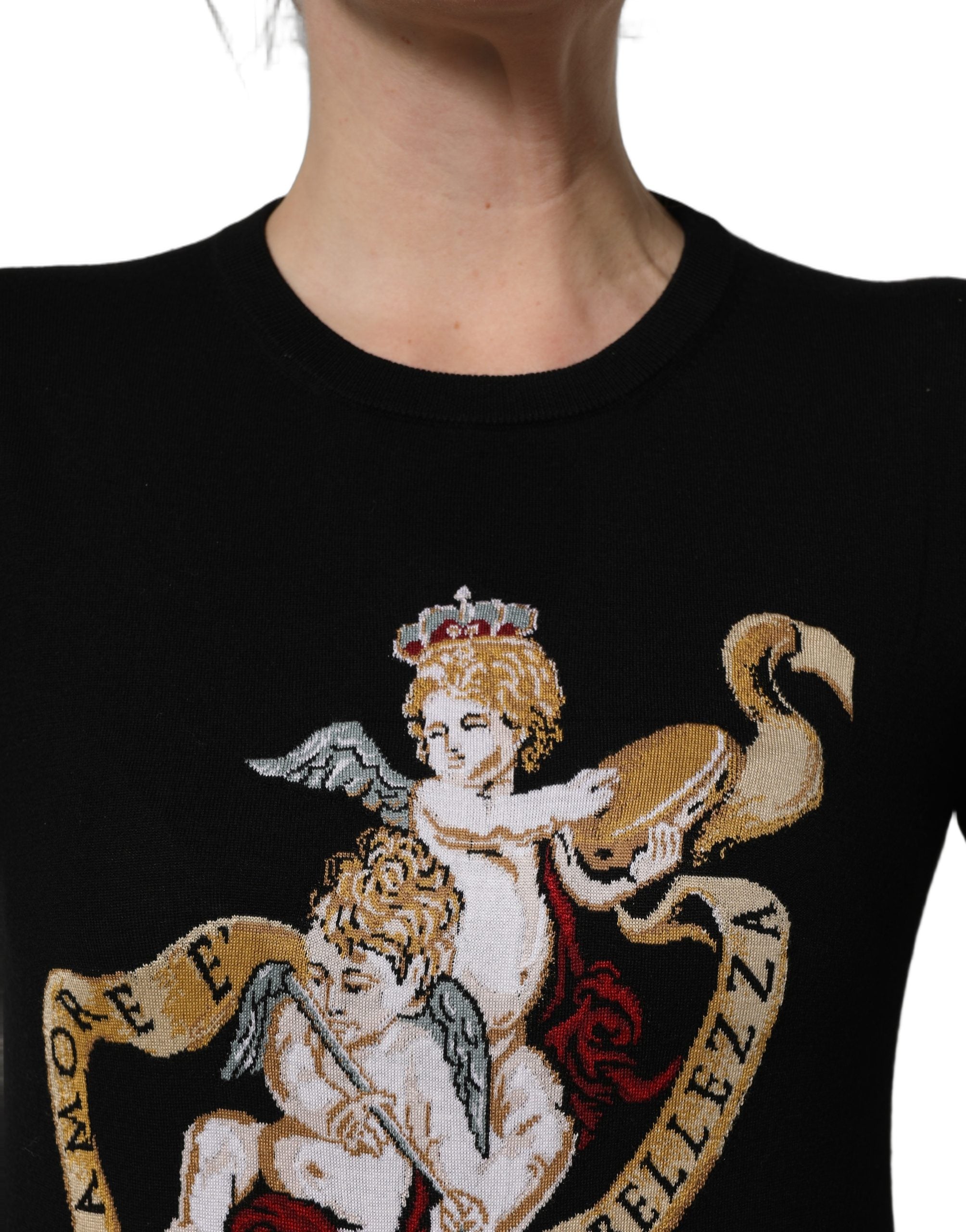 Dolce & Gabbana Black Angels Wool Crew Neck Pullover Sweater Dolce & Gabbana