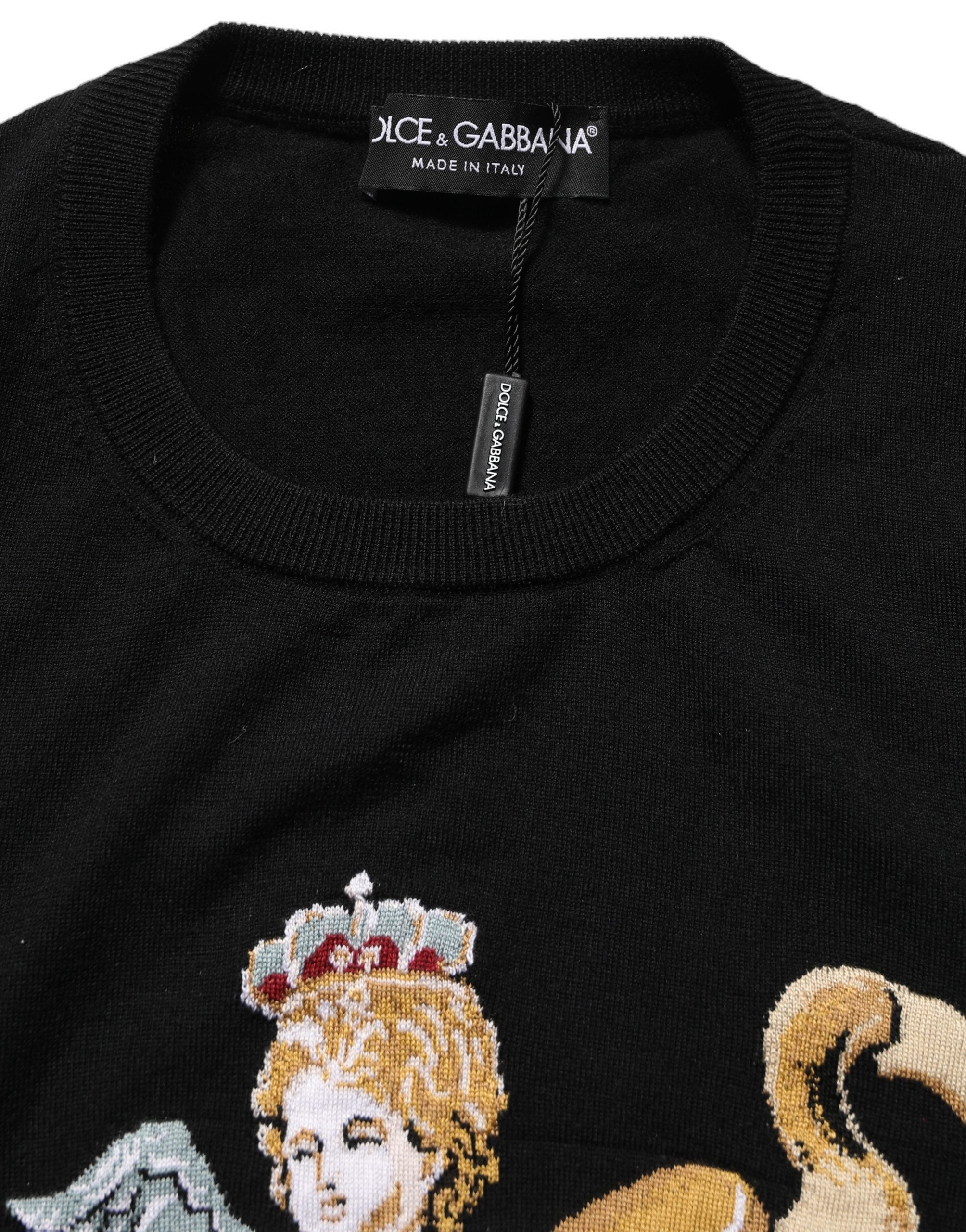 Dolce & Gabbana Black Angels Wool Crew Neck Pullover Sweater Dolce & Gabbana