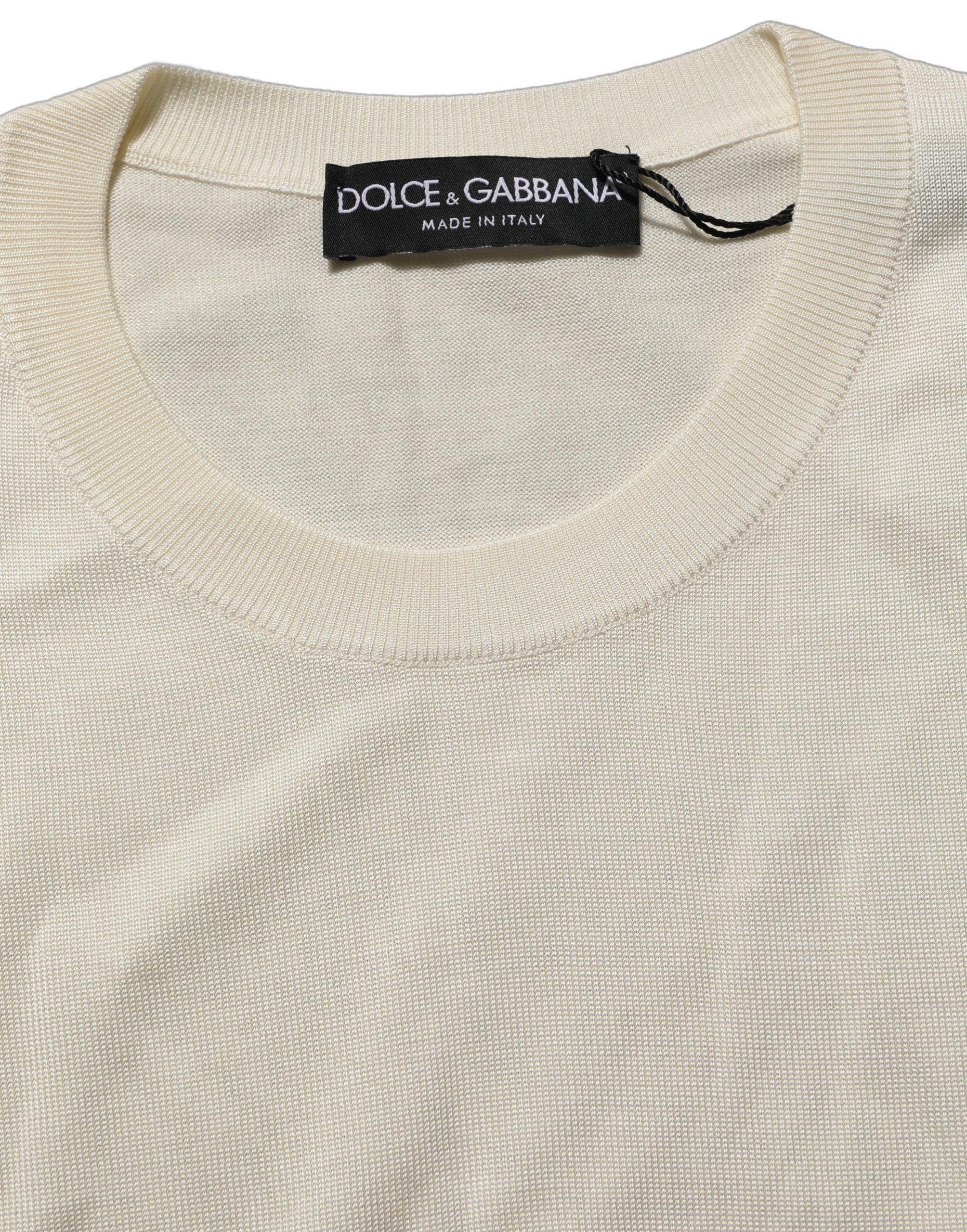 Dolce & Gabbana Off White 3/4 Sleeves Crewneck Pullover Sweater Dolce & Gabbana