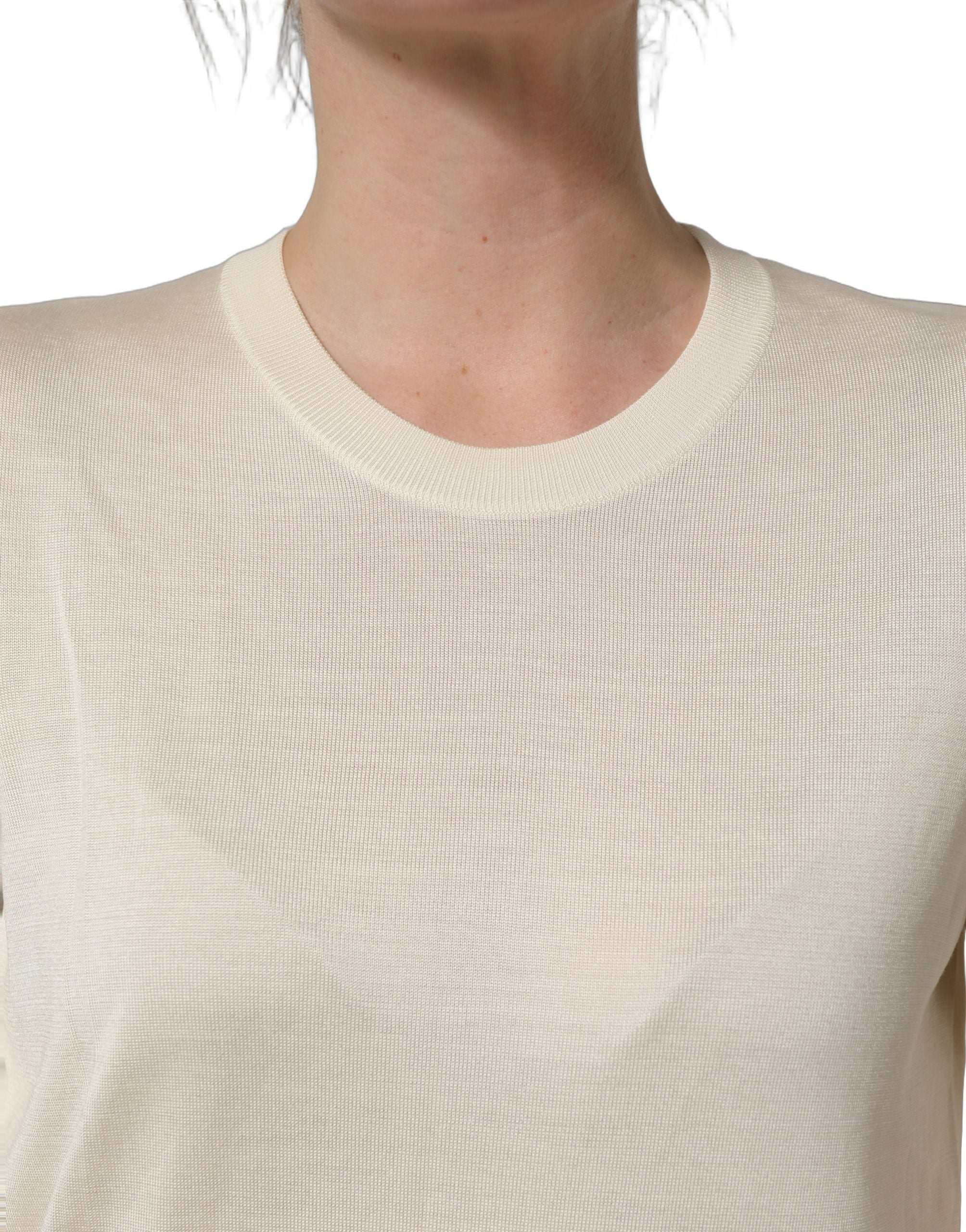 Dolce & Gabbana Off White 3/4 Sleeves Crewneck Pullover Sweater Dolce & Gabbana