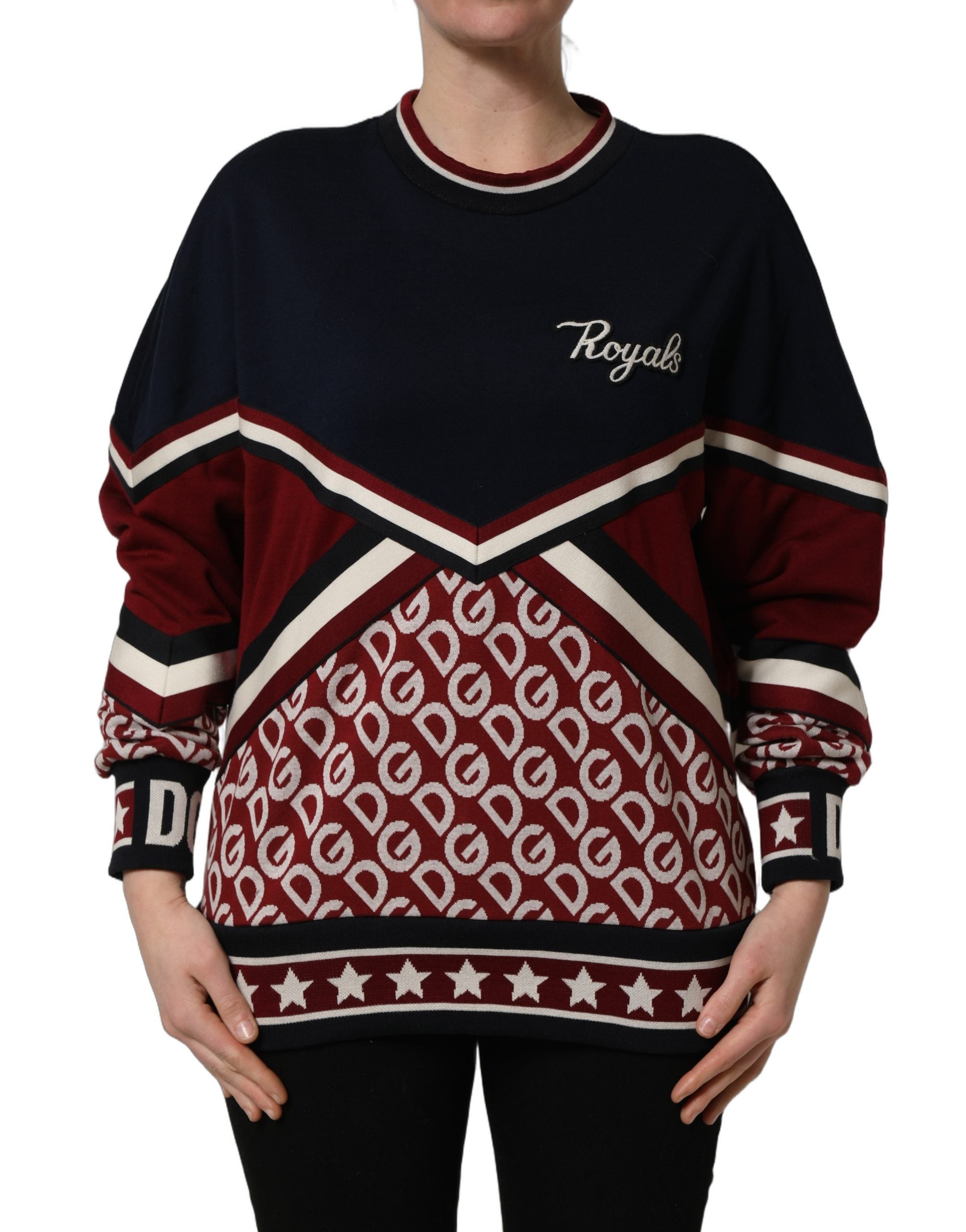 Dolce & Gabbana Blue Red Paneled 'Royals' Patch Sweatshirt Sweater Dolce & Gabbana