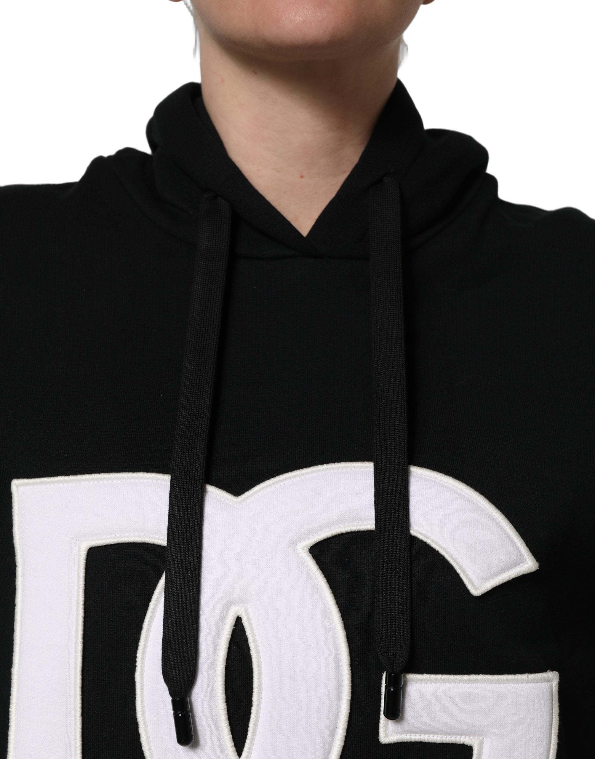 Dolce & Gabbana BlackWhite Appliqué Hooded Sweatshirt Sweater Dolce & Gabbana