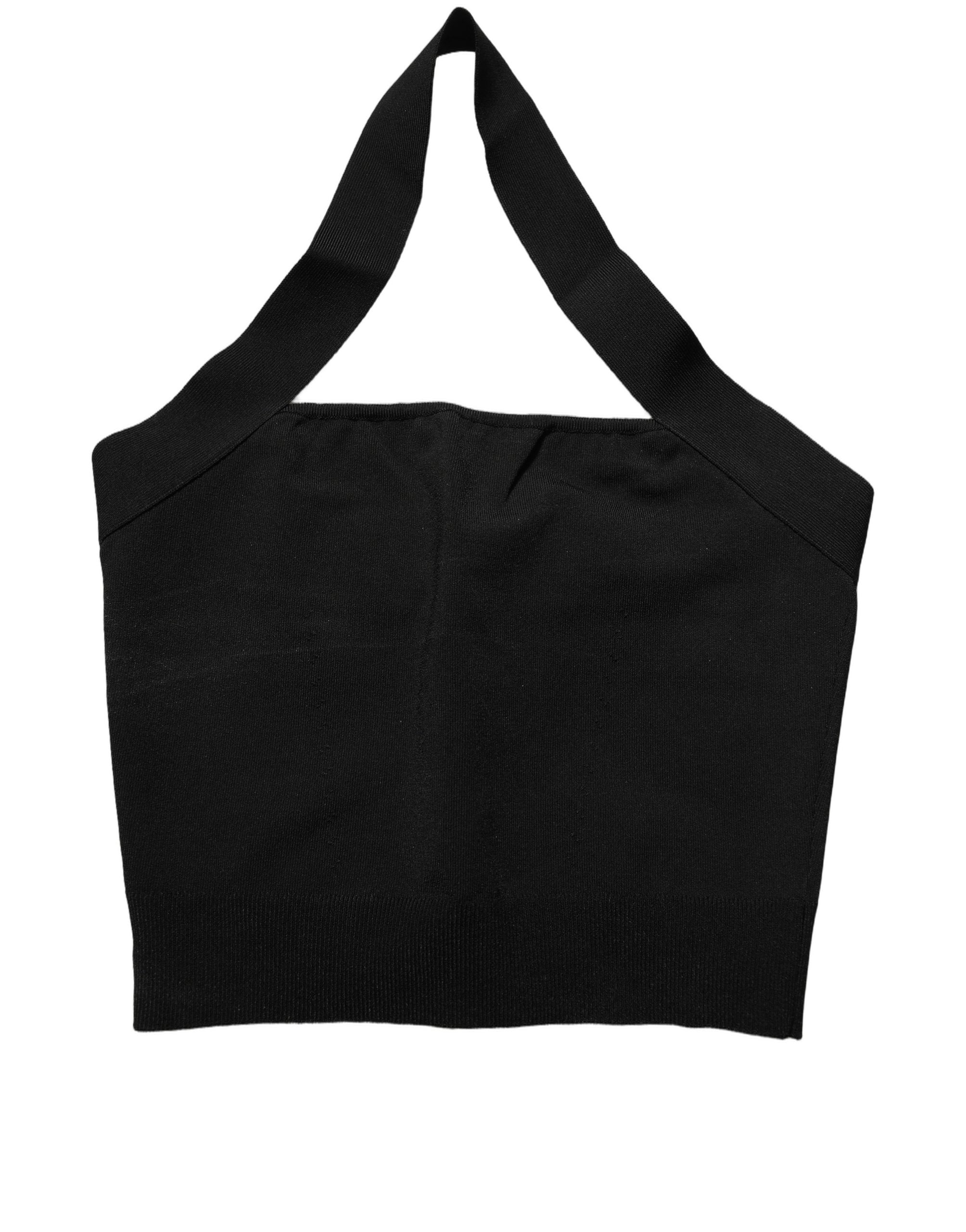 Dolce & Gabbana Black Square Neck Halter Cropped Tank Top Dolce & Gabbana