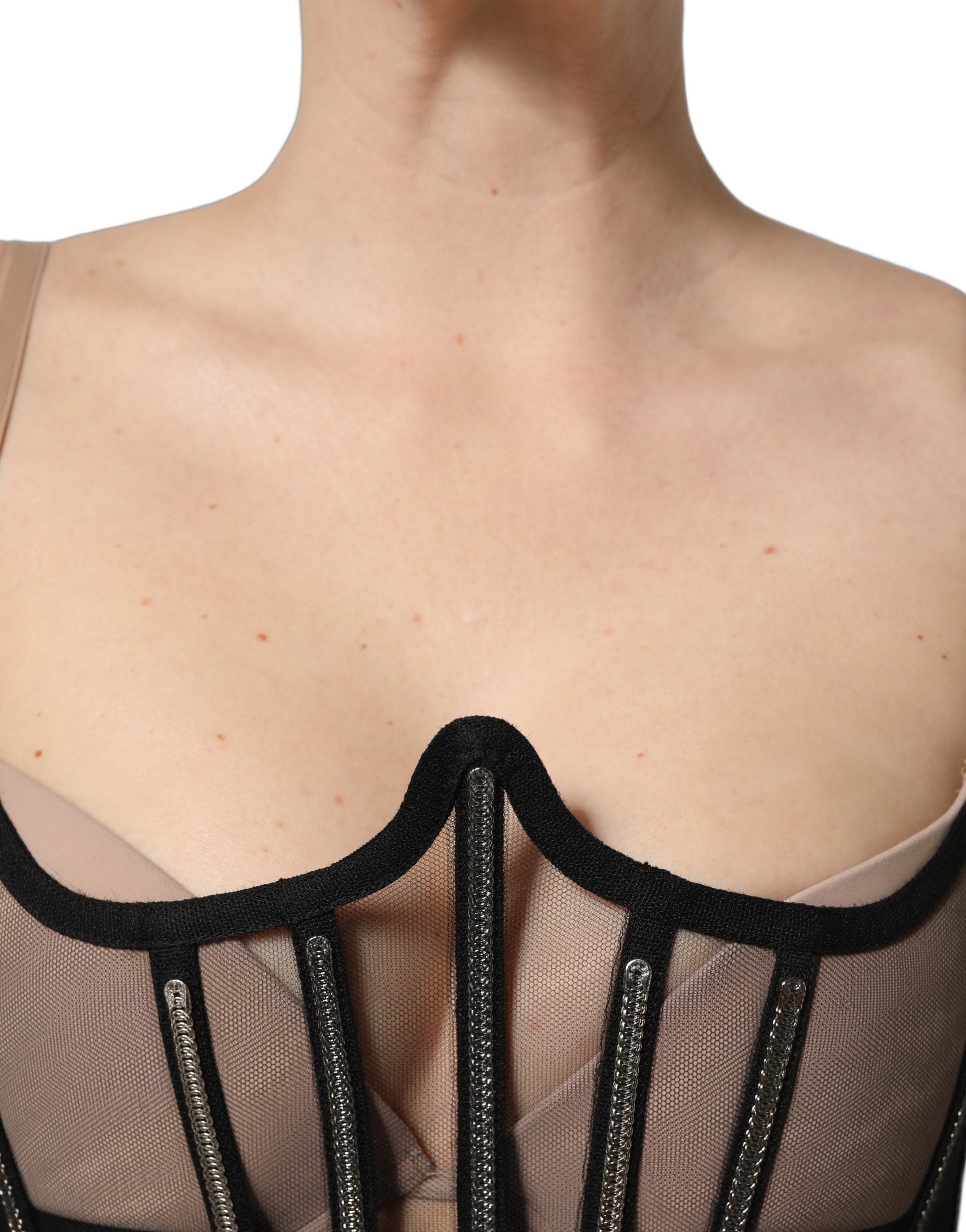 Dolce & Gabbana Black Sheer Tulle Bodysuit Cropped Corset Top Dolce & Gabbana