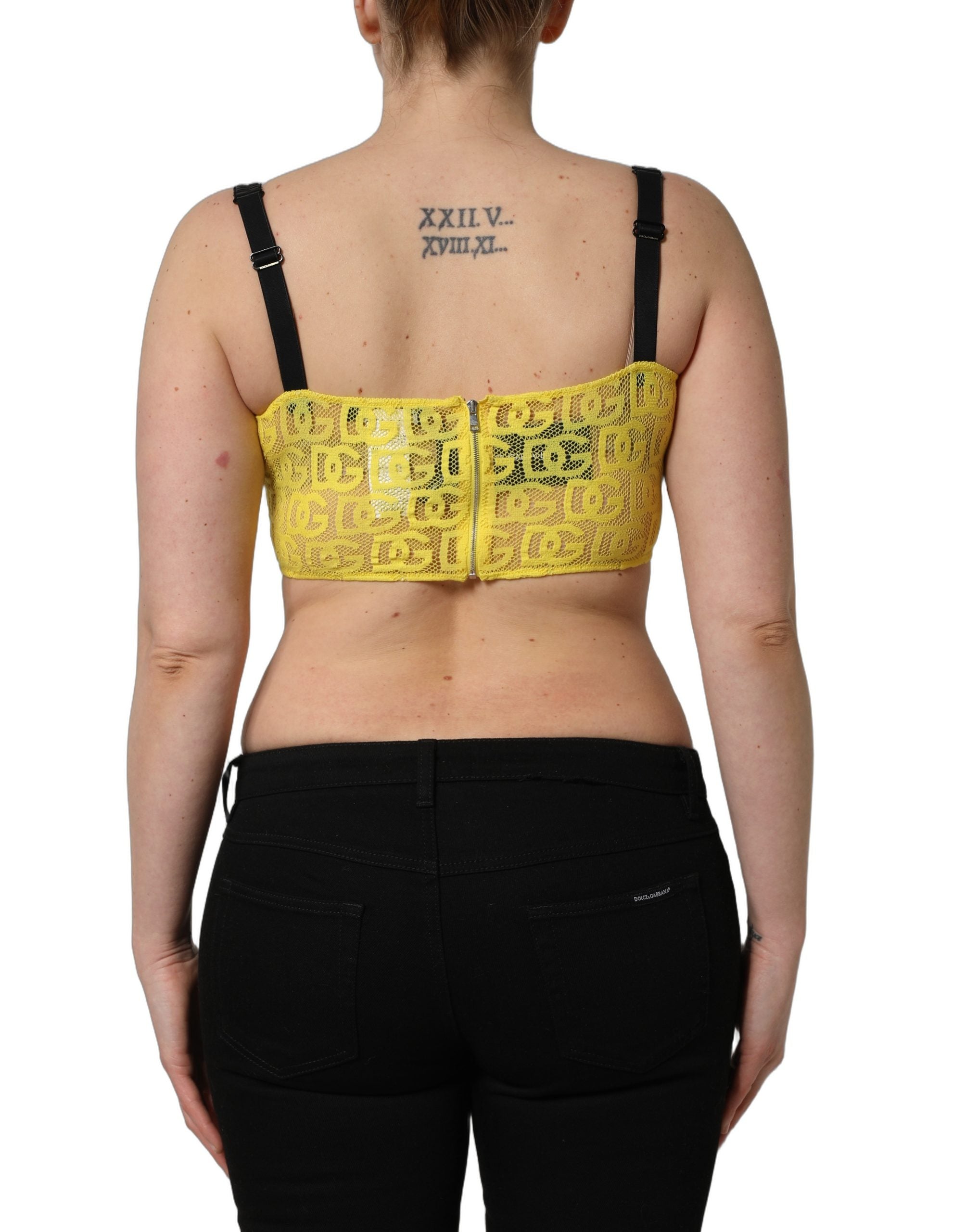 Dolce & Gabbana Yellow Cotton Crepe Chiffon Crop Bralette Top Dolce & Gabbana