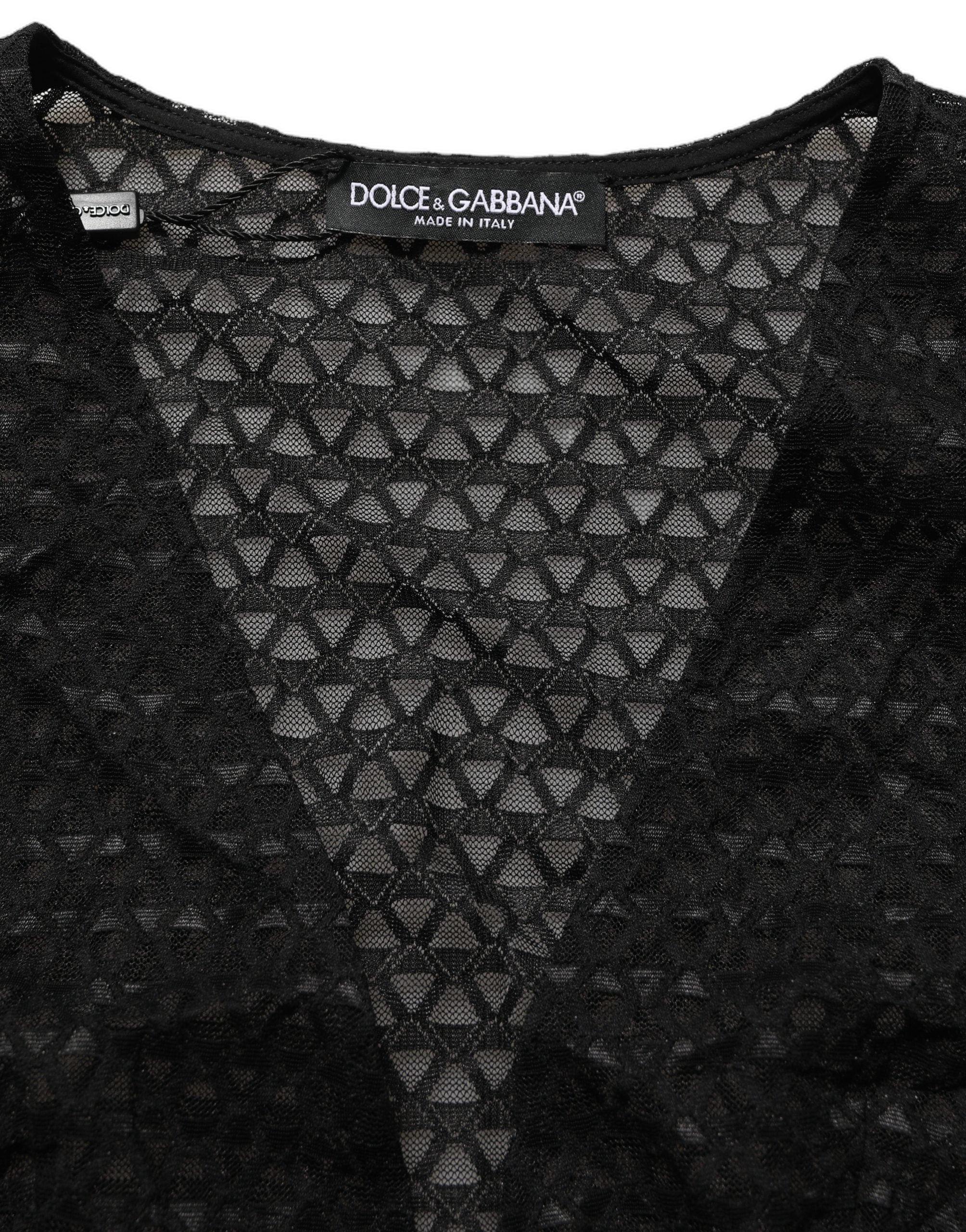 Dolce & Gabbana Black Nylon Fishnet Long Sleeve Cropped Top Dolce & Gabbana