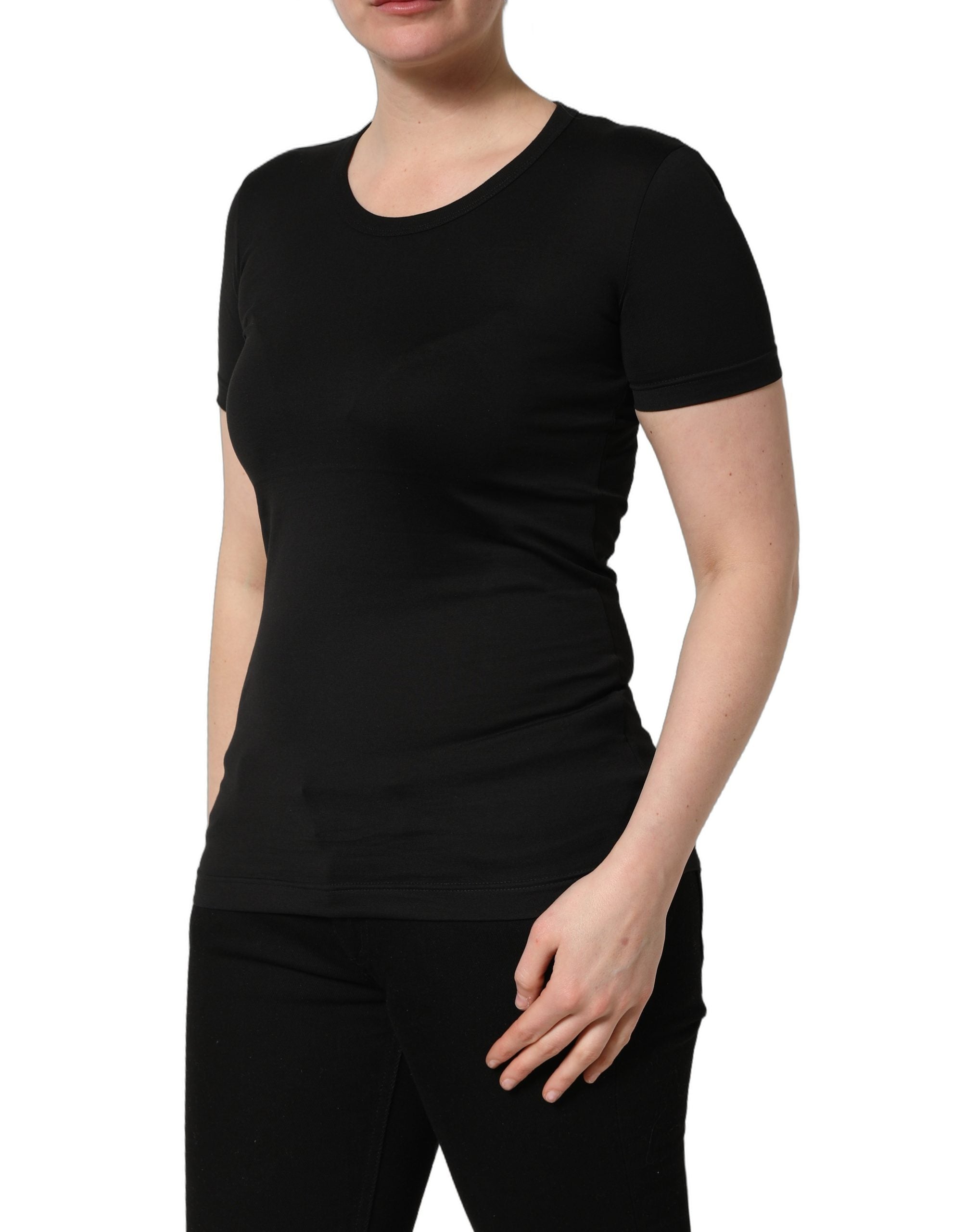 Dolce & Gabbana Black Cotton Round Neck Short Sleeve T-shirt Dolce & Gabbana