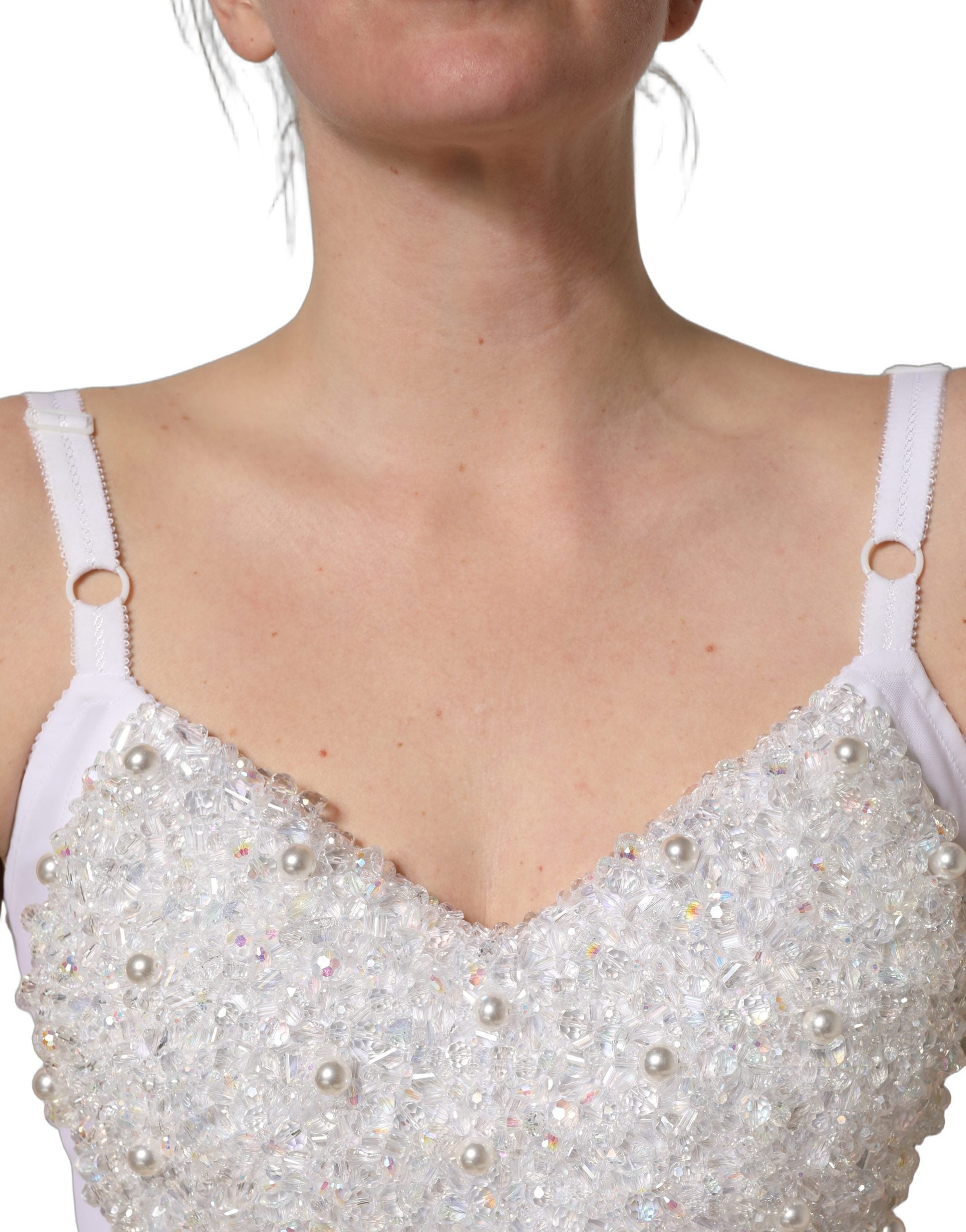 Dolce & Gabbana White Pearls Beaded Corset Bustier Crop Top Dolce & Gabbana