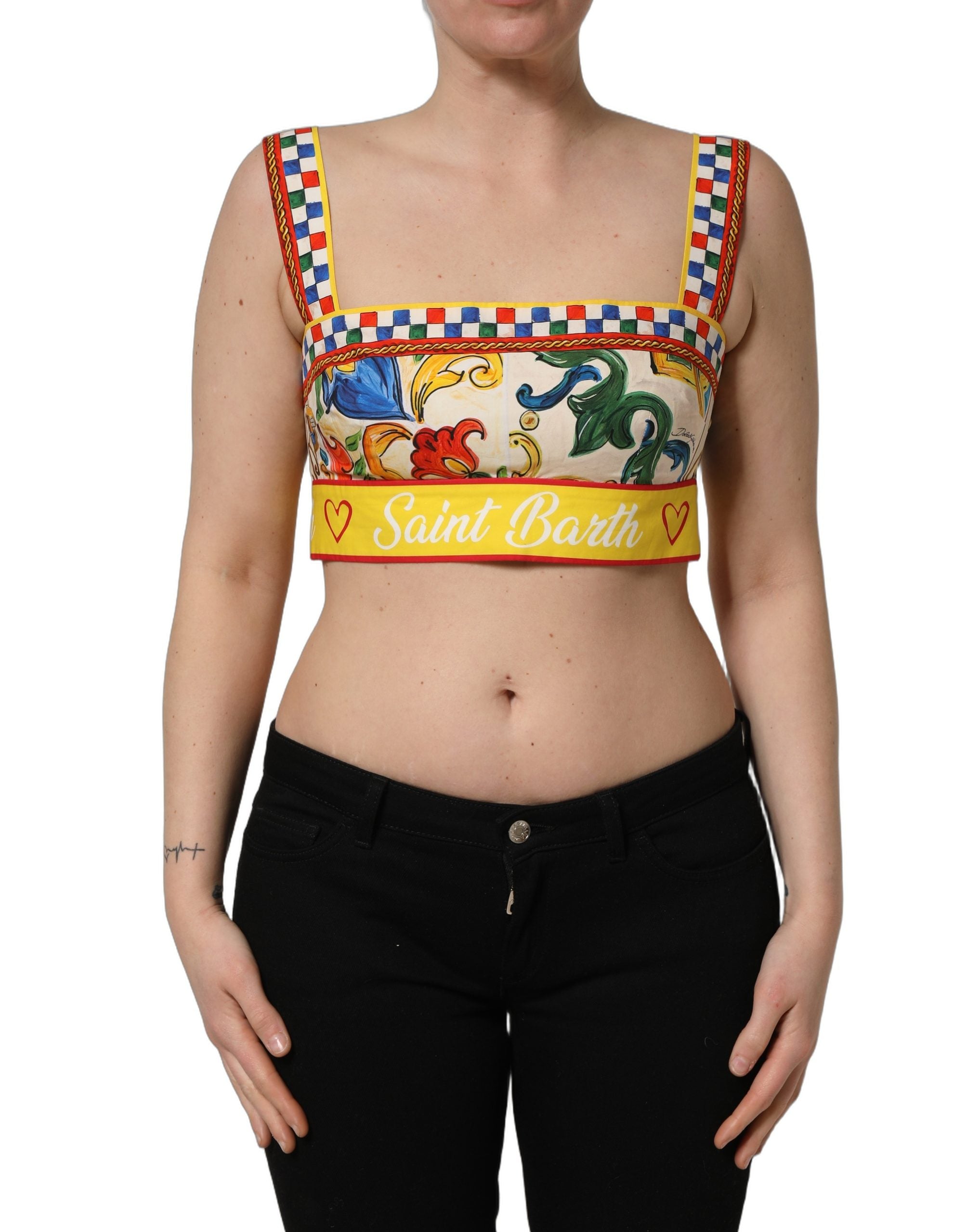 Dolce & Gabbana Multicolor Majolica Print Cotton Crop Top Dolce & Gabbana