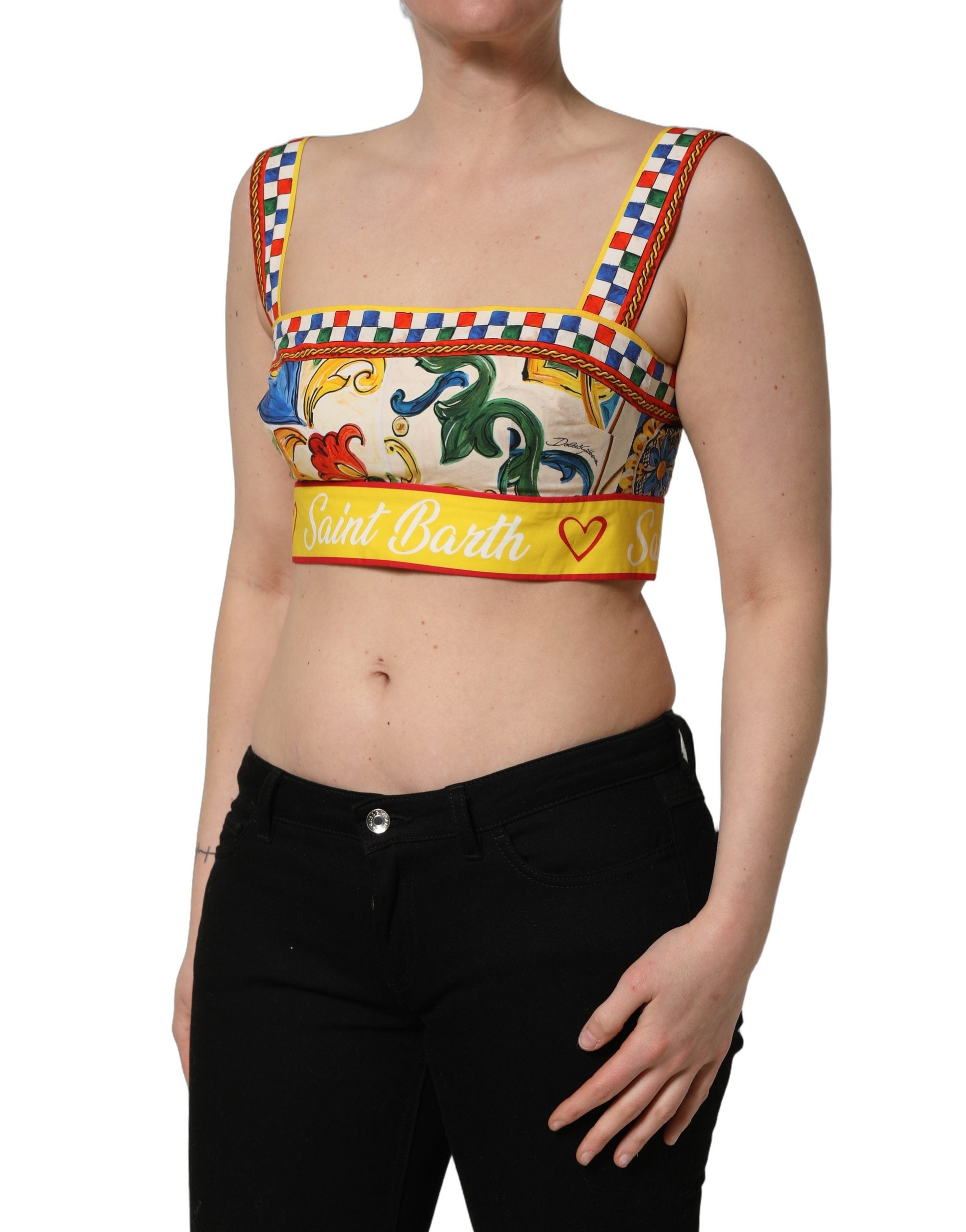 Dolce & Gabbana Multicolor Majolica Print Cotton Crop Top Dolce & Gabbana