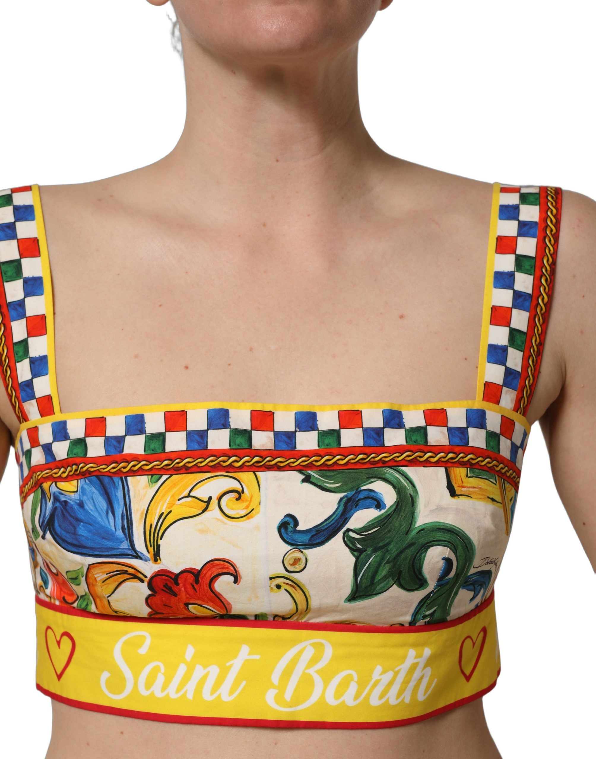 Dolce & Gabbana Multicolor Majolica Print Cotton Crop Top Dolce & Gabbana