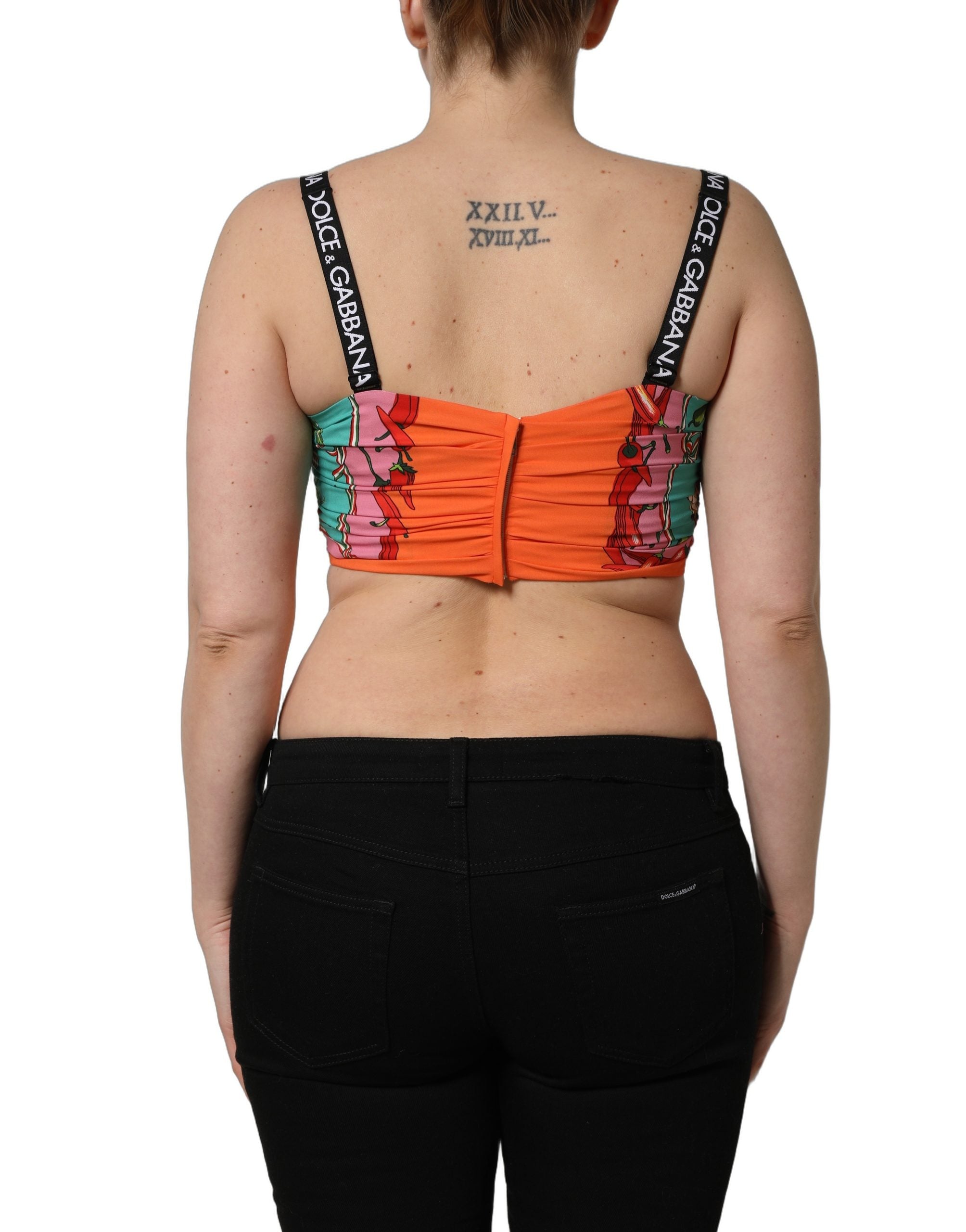 Dolce & Gabbana Turquoise Vegetable Print Silk Crop Tank Top Dolce & Gabbana