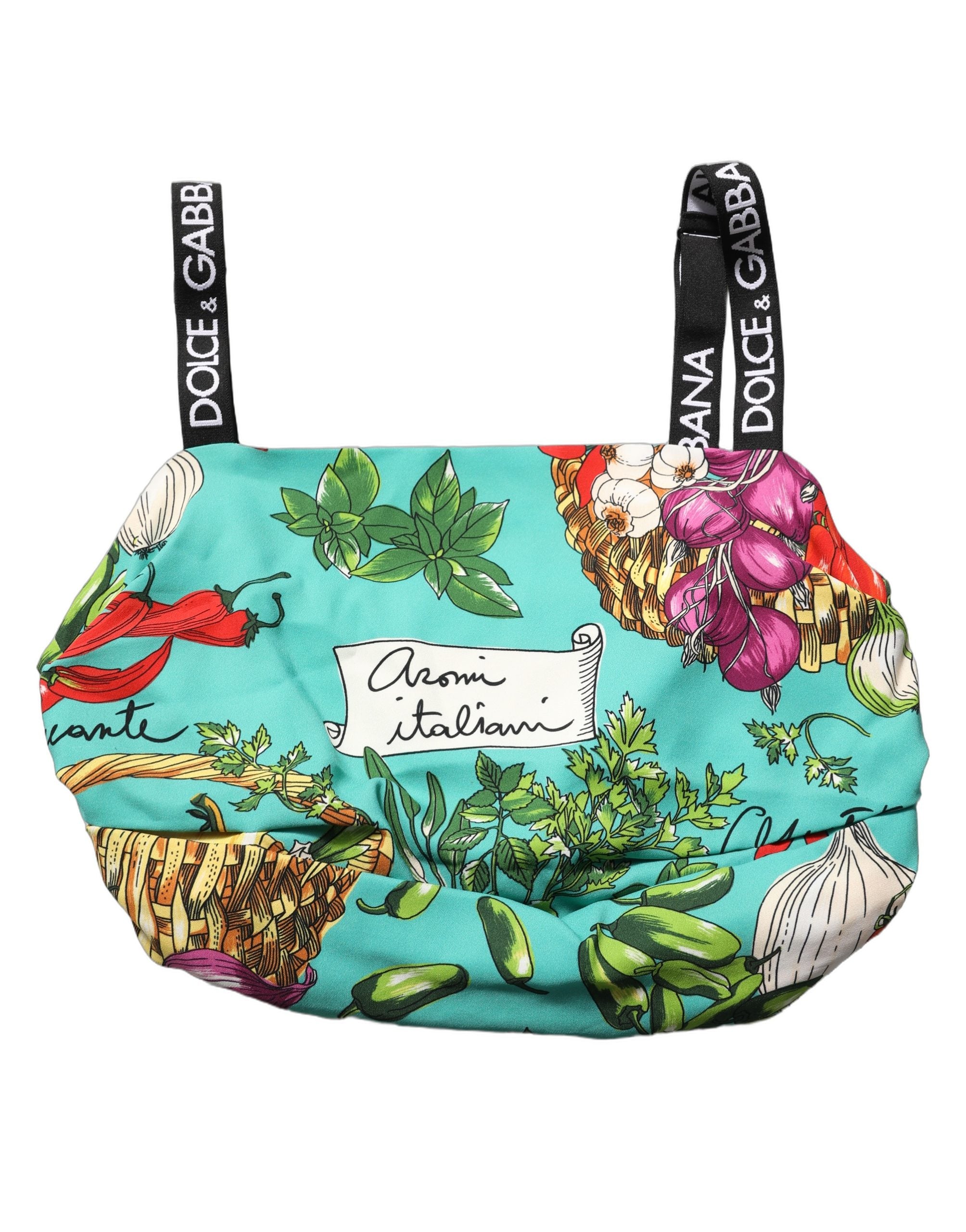 Dolce & Gabbana Turquoise Vegetable Print Silk Crop Tank Top Dolce & Gabbana