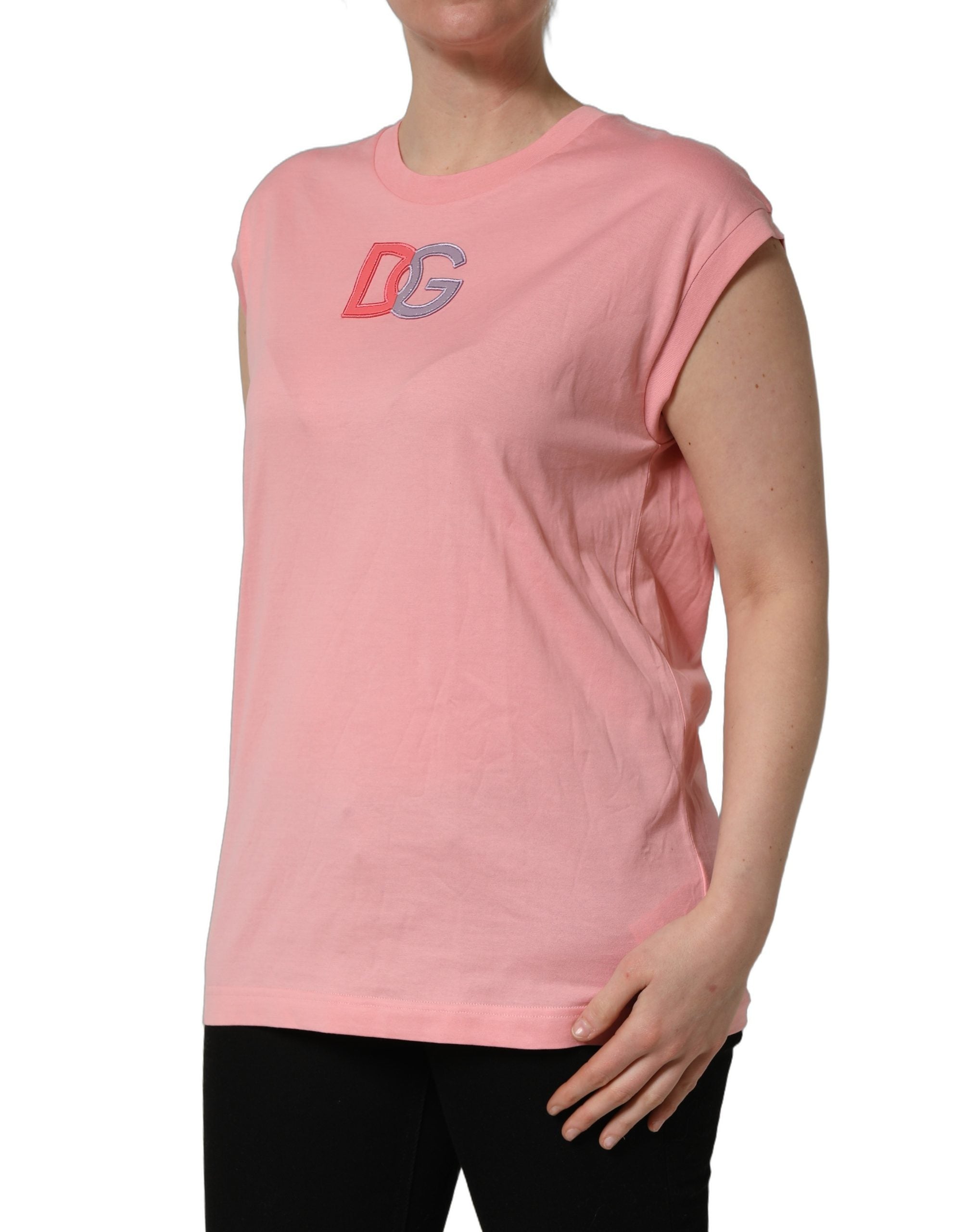 Dolce & Gabbana Pink Cotton DG Logo Round Neck Tank T-shirt Dolce & Gabbana