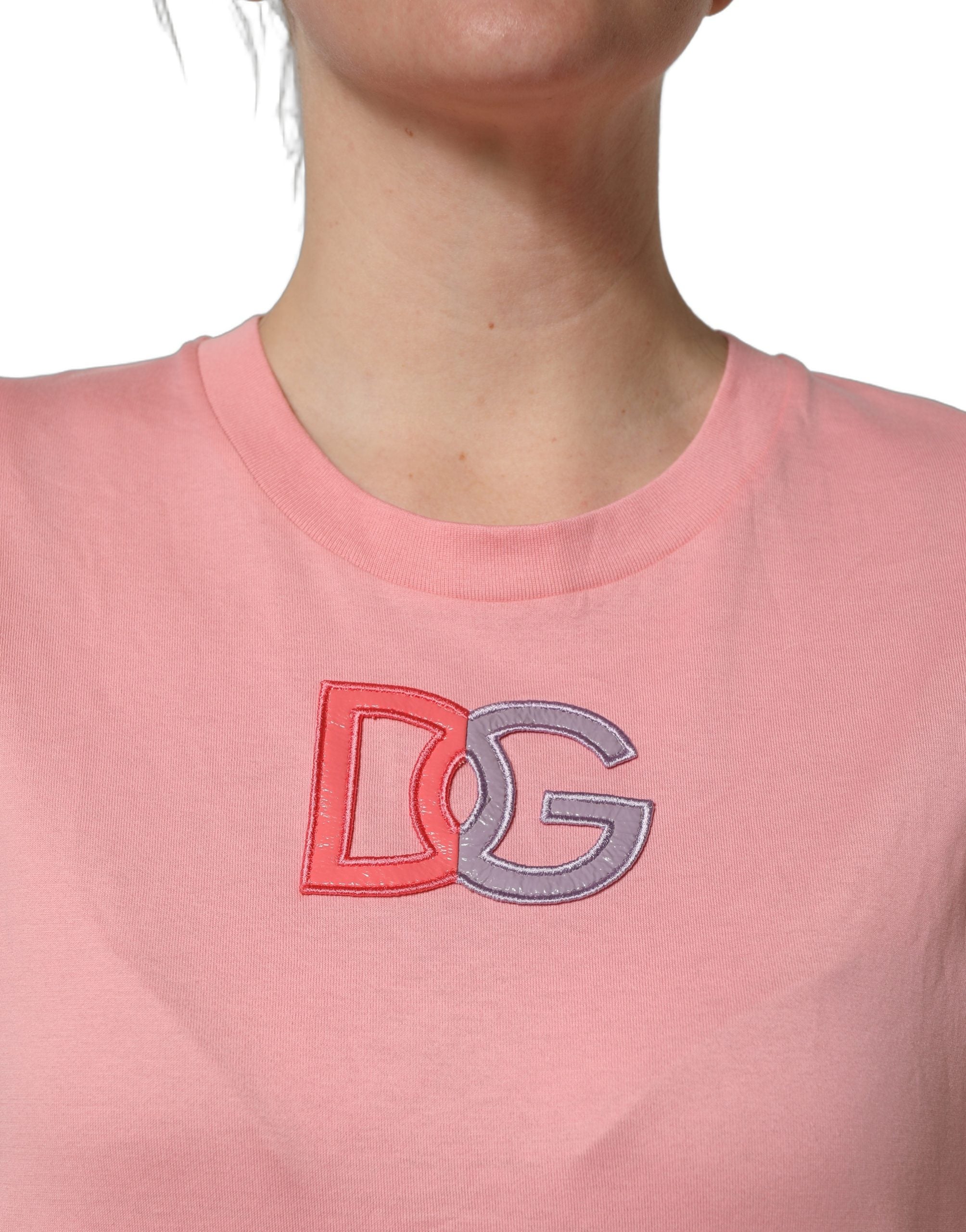 Dolce & Gabbana Pink Cotton DG Logo Round Neck Tank T-shirt Dolce & Gabbana