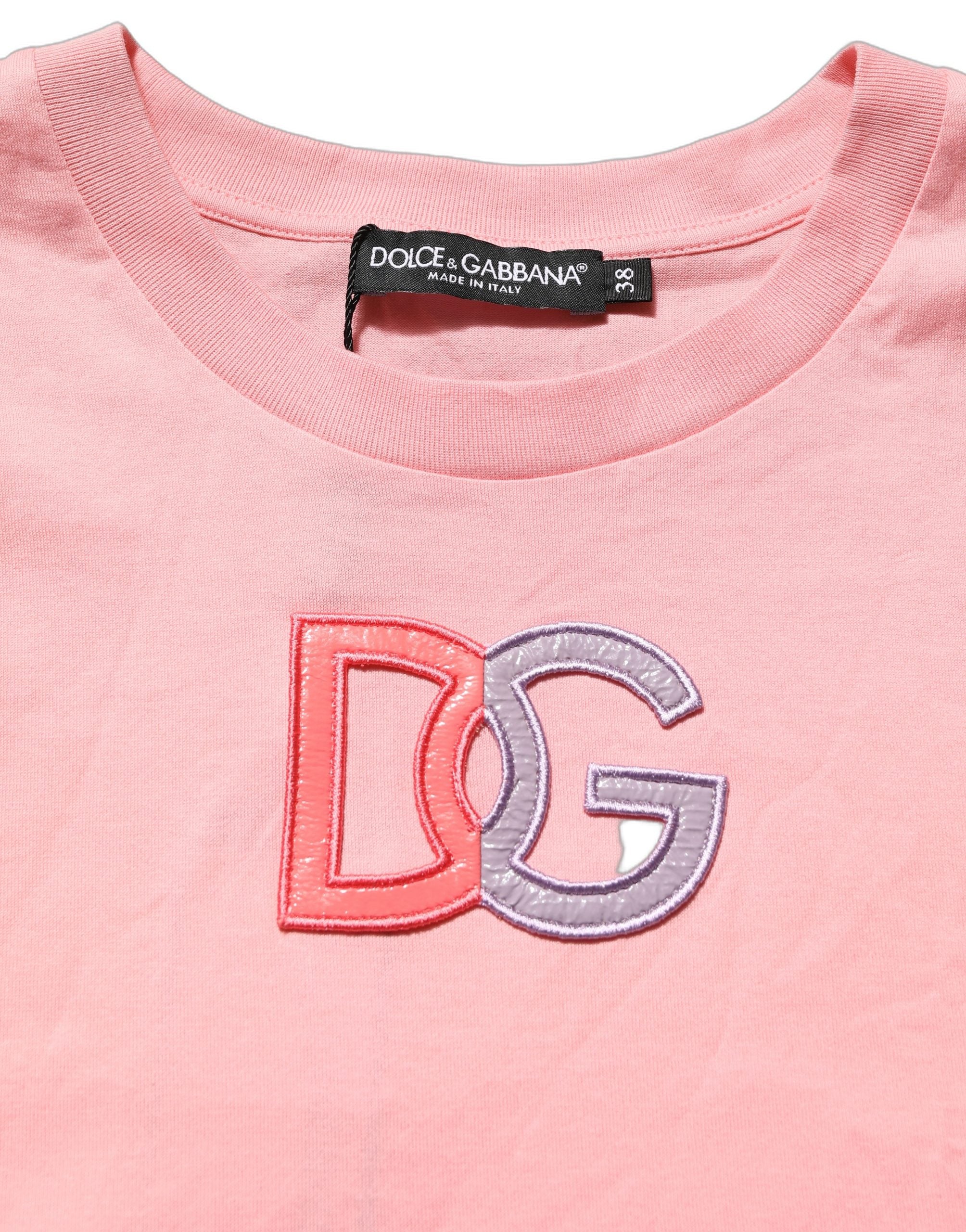 Dolce & Gabbana Pink Cotton DG Logo Round Neck Tank T-shirt Dolce & Gabbana