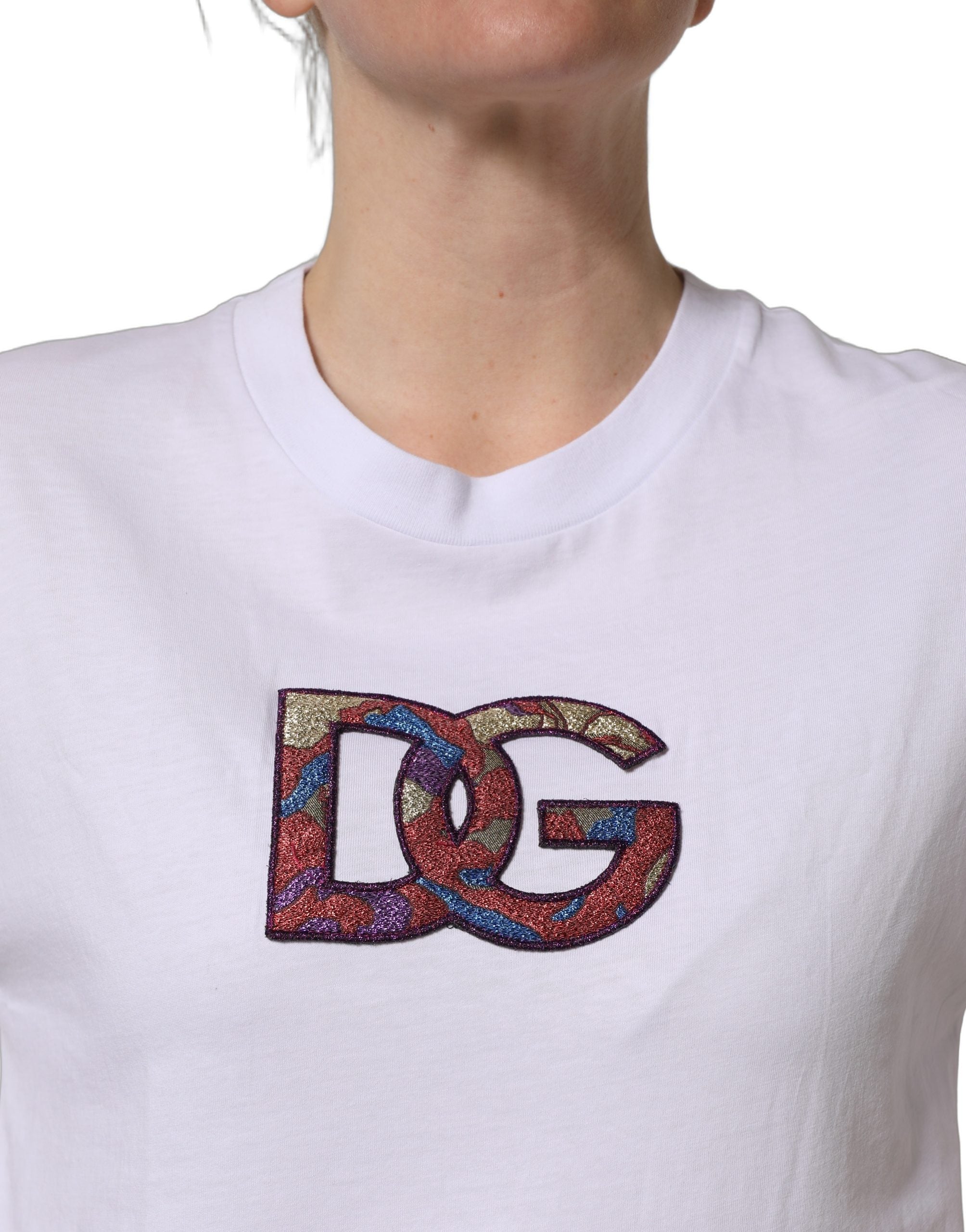 Dolce & Gabbana White Cotton DG Logo Patch Crew Neck T-shirt Dolce & Gabbana