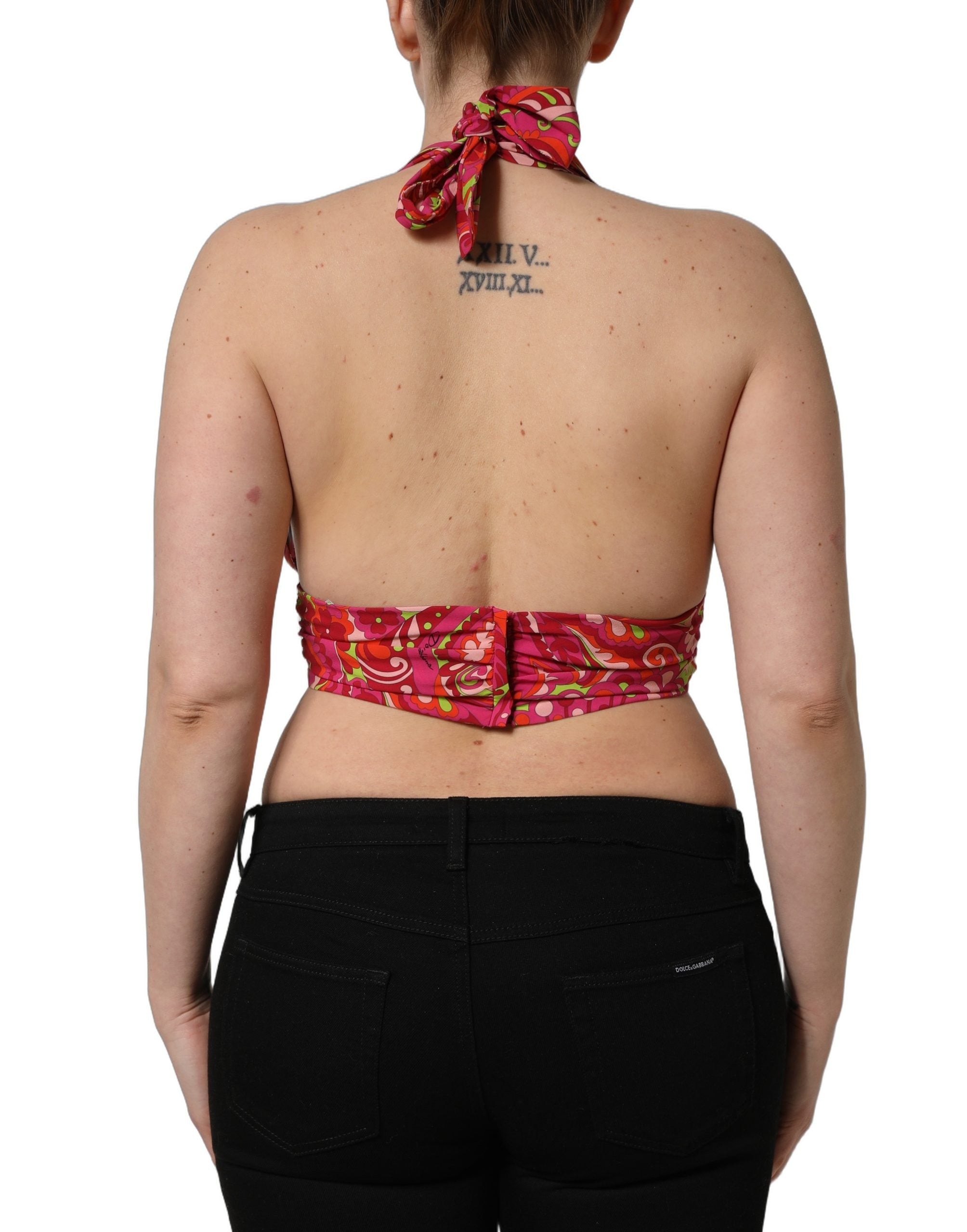 Dolce & Gabbana Red Paisley Silk Halter Neck Crop Tank Top Dolce & Gabbana