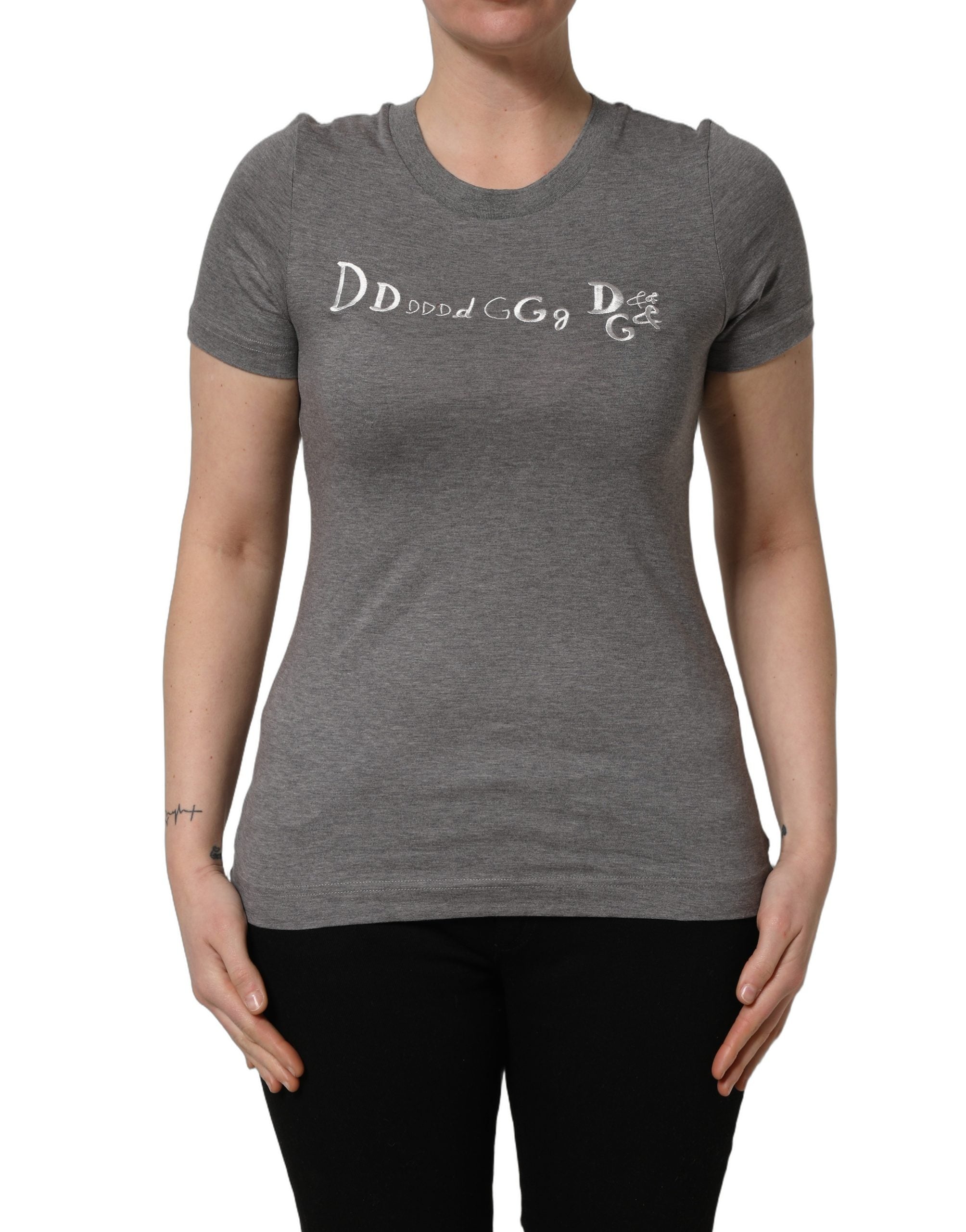 Dolce & Gabbana Gray Logo Embroidery Short Sleeve T-shirt Dolce & Gabbana