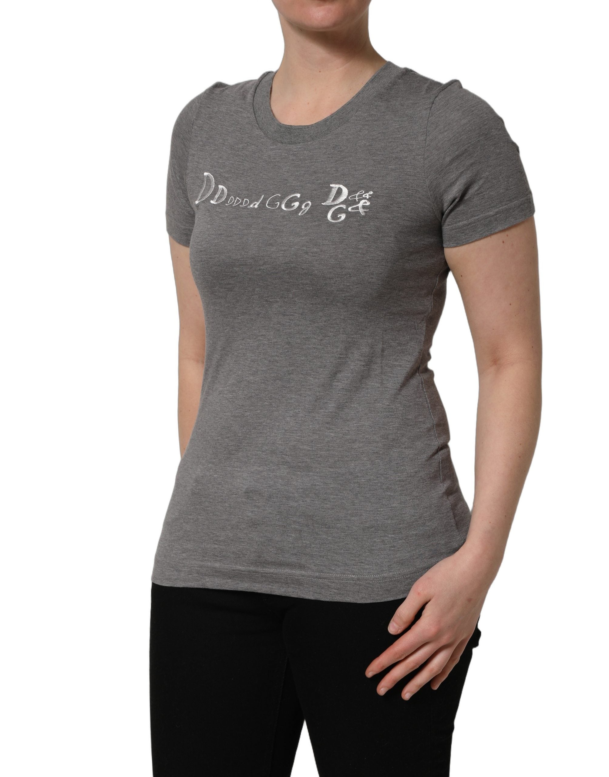 Dolce & Gabbana Gray Logo Embroidery Short Sleeve T-shirt Dolce & Gabbana