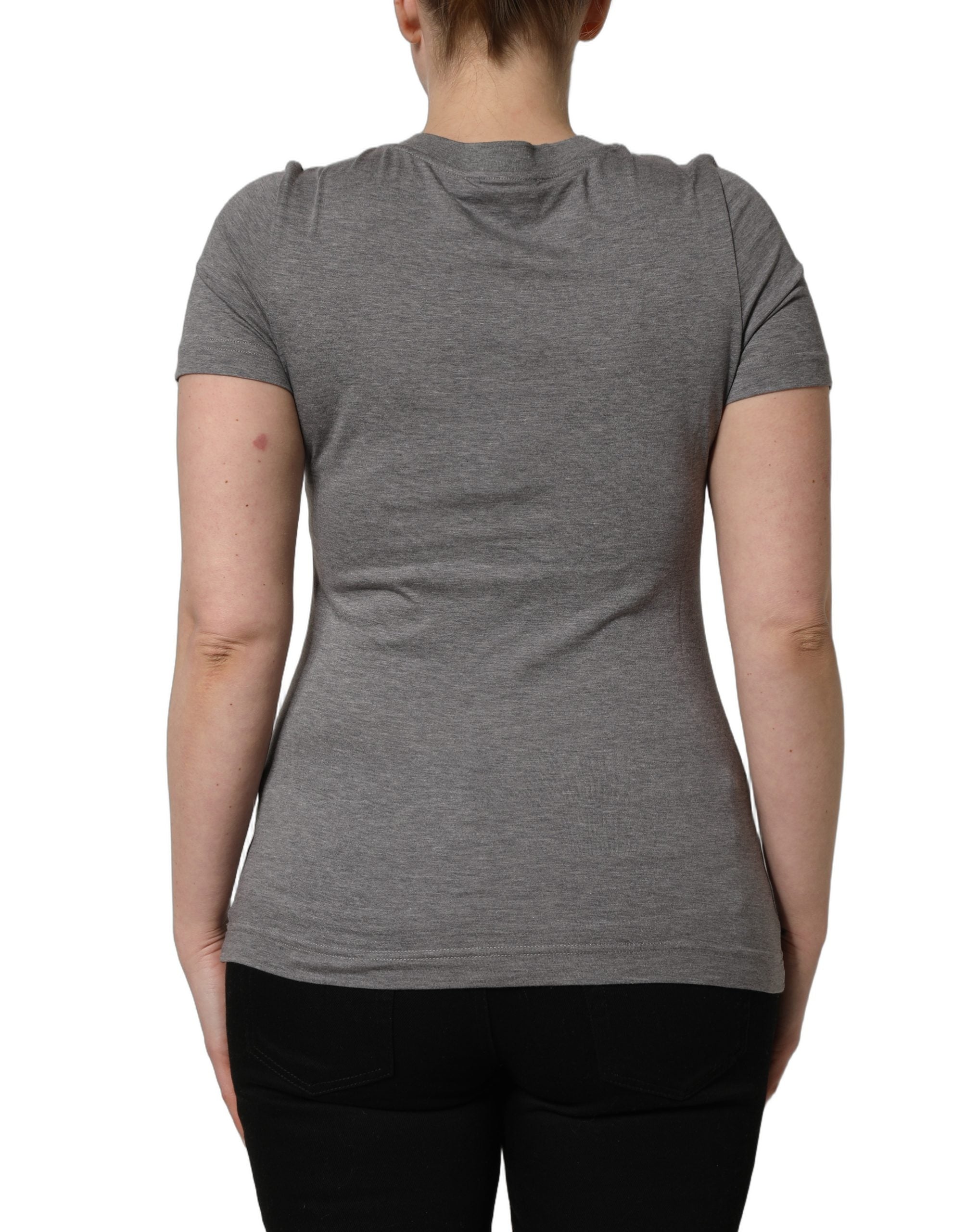 Dolce & Gabbana Gray Logo Embroidery Short Sleeve T-shirt Dolce & Gabbana