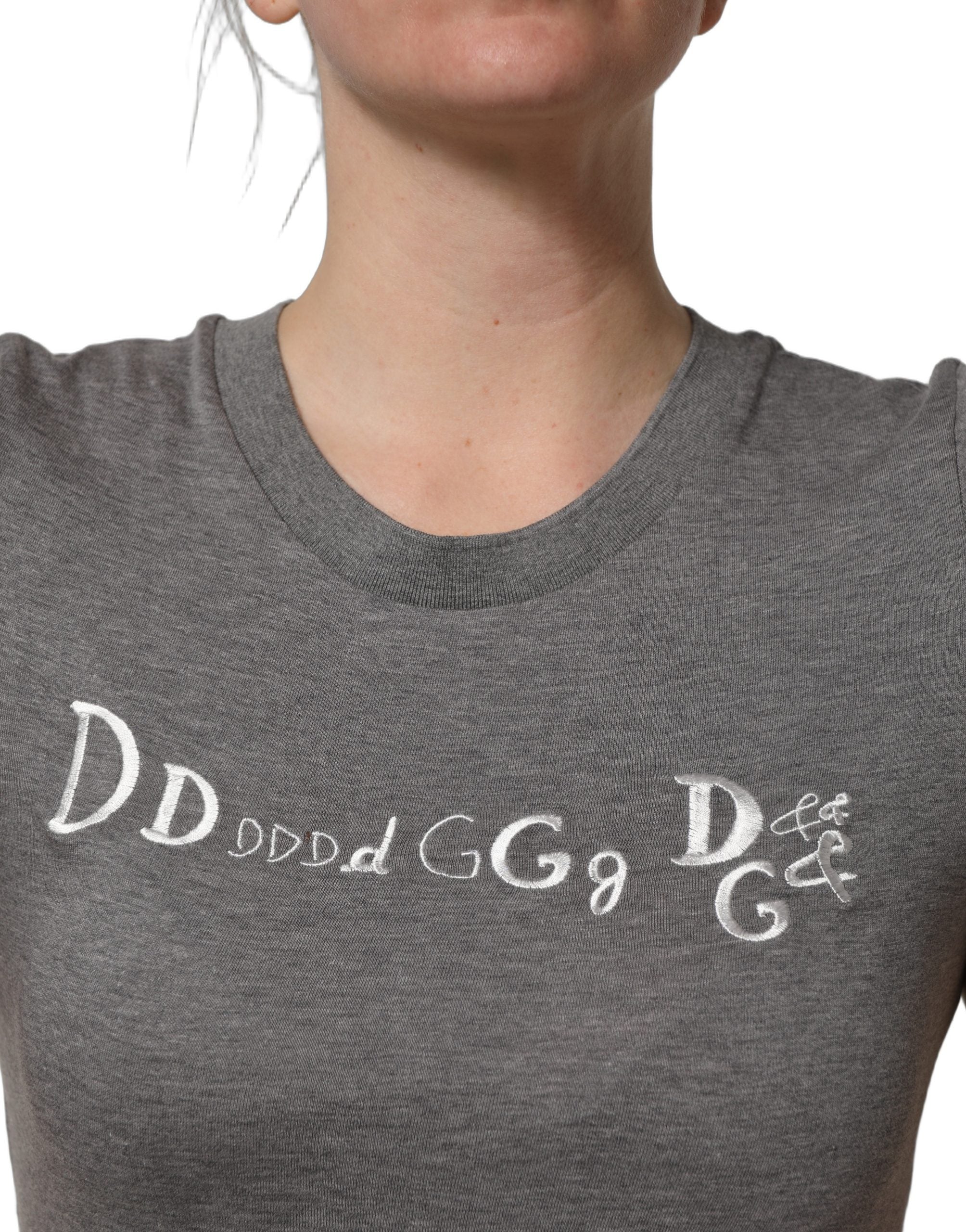 Dolce & Gabbana Gray Logo Embroidery Short Sleeve T-shirt Dolce & Gabbana