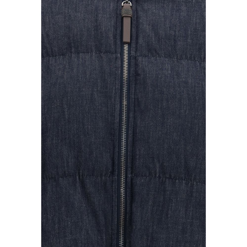 Brunello Cucinelli Blue Cotton Shell Jacket Brunello Cucinelli