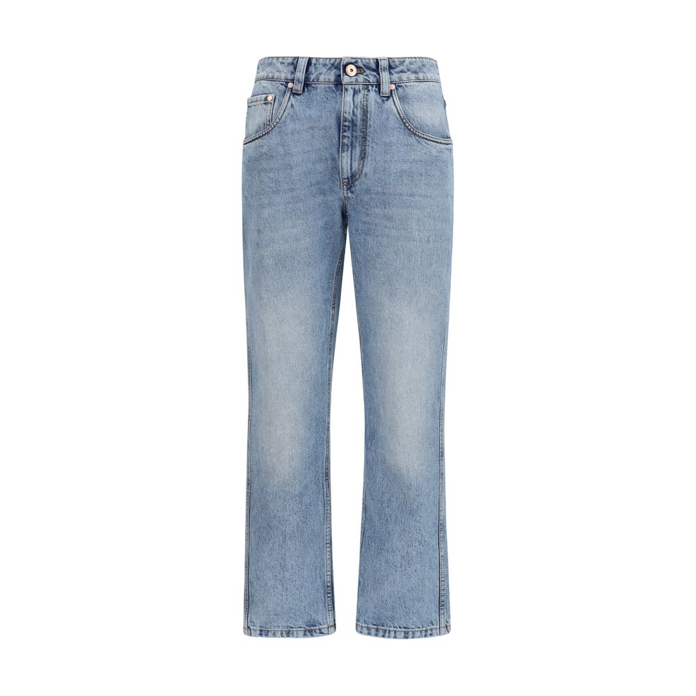 Brunello Cucinelli Blue Cotton Straight-Leg Jeans Brunello Cucinelli