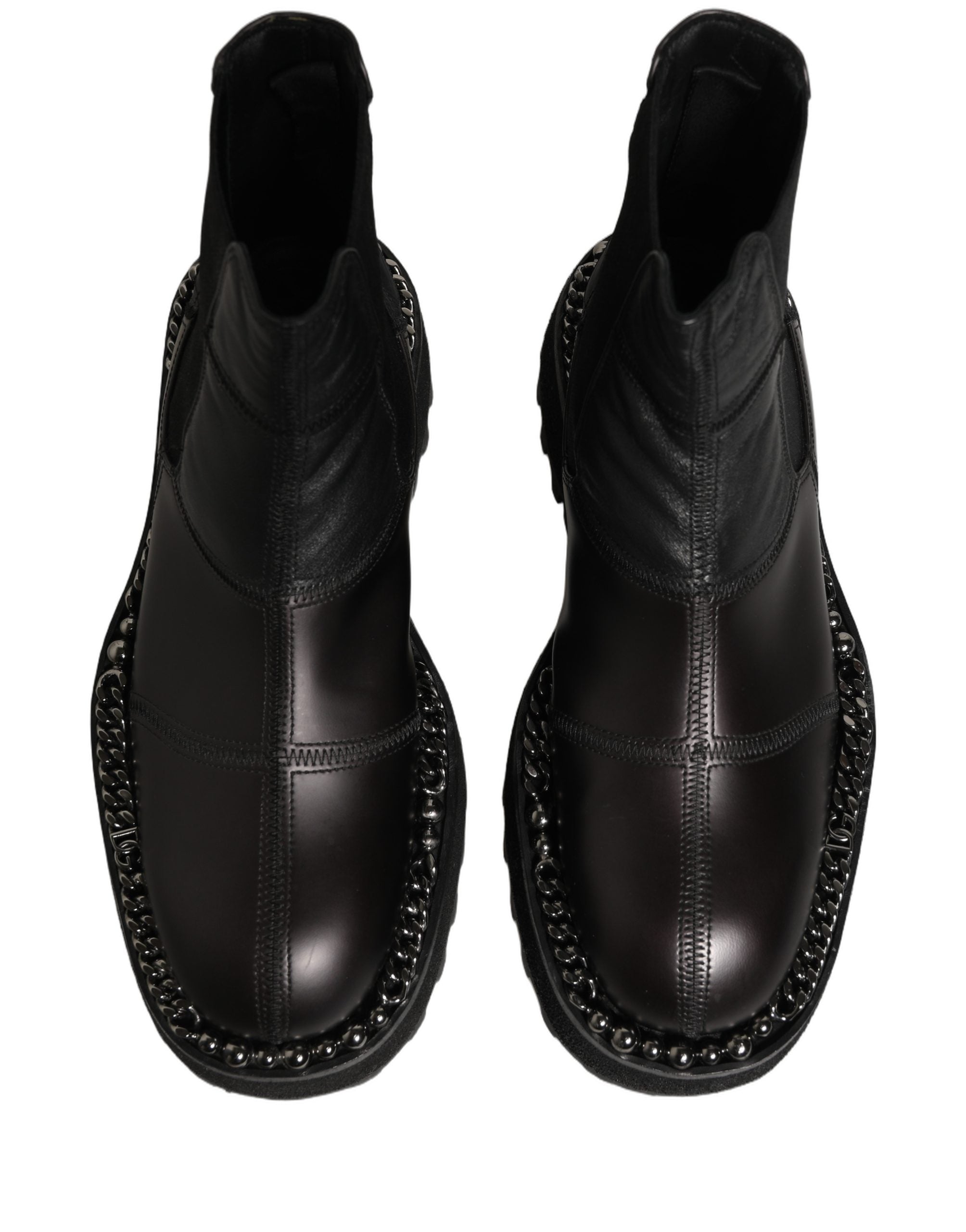 Dolce & Gabbana Black Leather Slip On Chelsea Boots Shoes Dolce & Gabbana