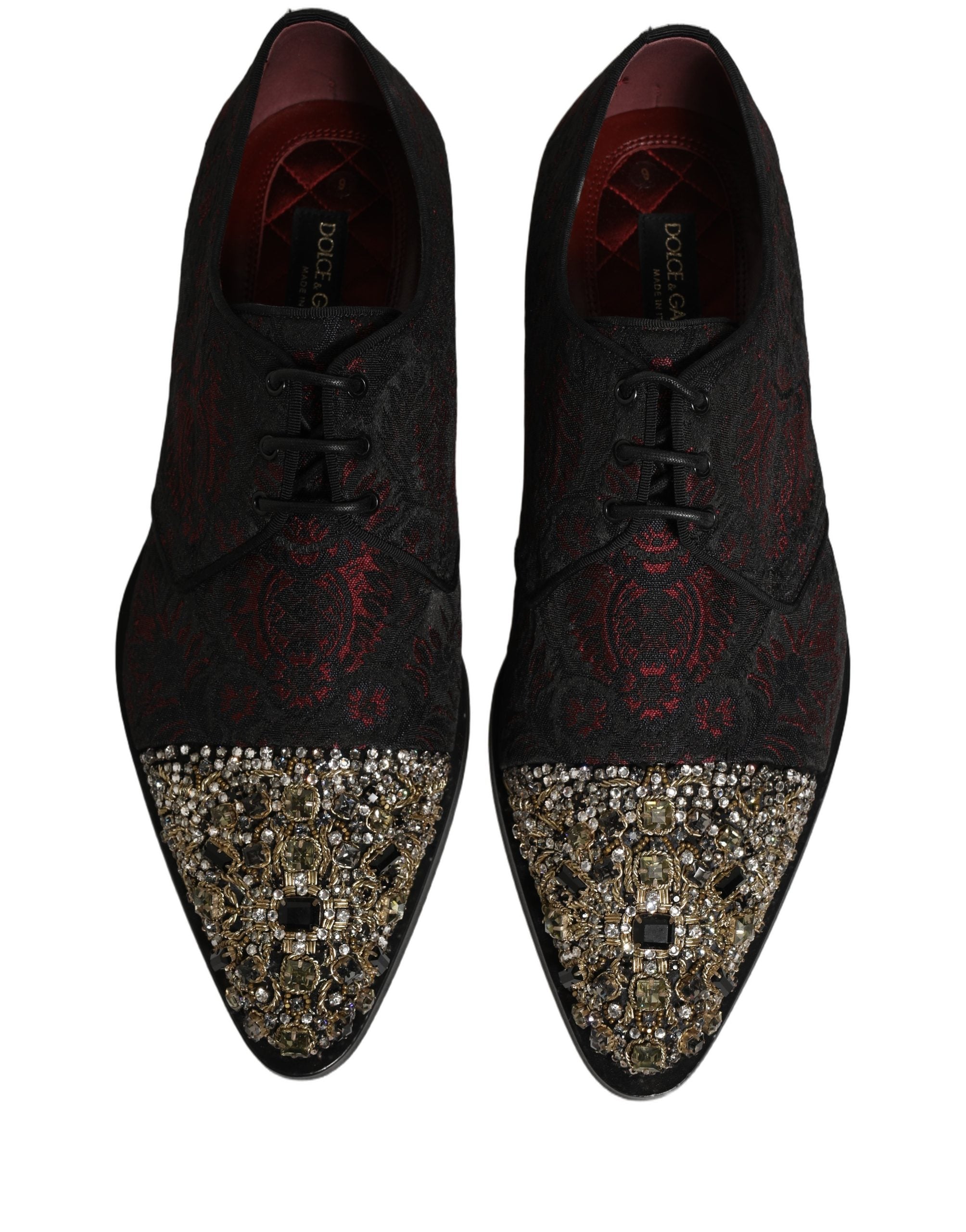 Dolce & Gabbana Black Red Embellished Derby Dress Formal Shoes Dolce & Gabbana