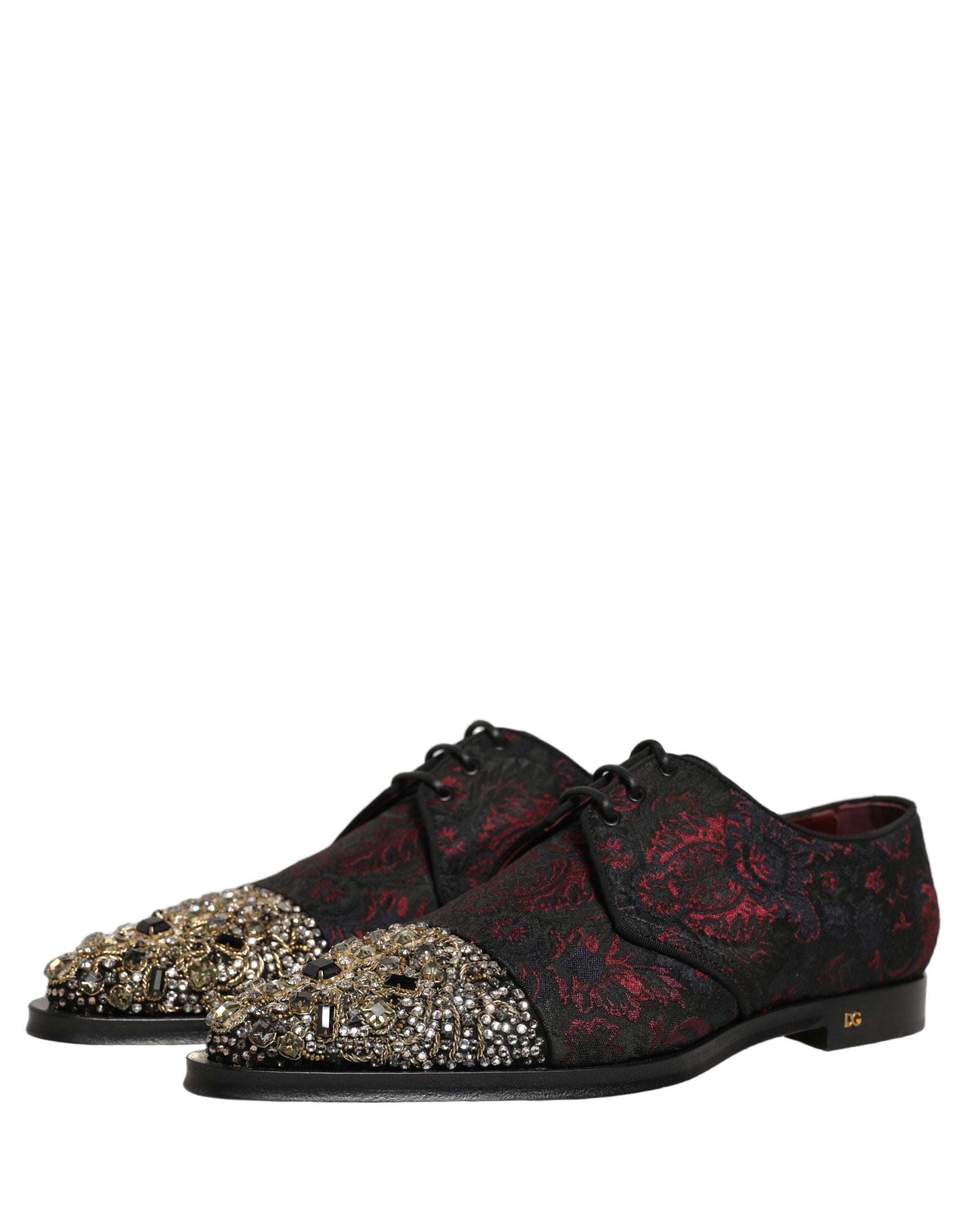 Dolce & Gabbana Black Red Embellished Derby Dress Formal Shoes Dolce & Gabbana