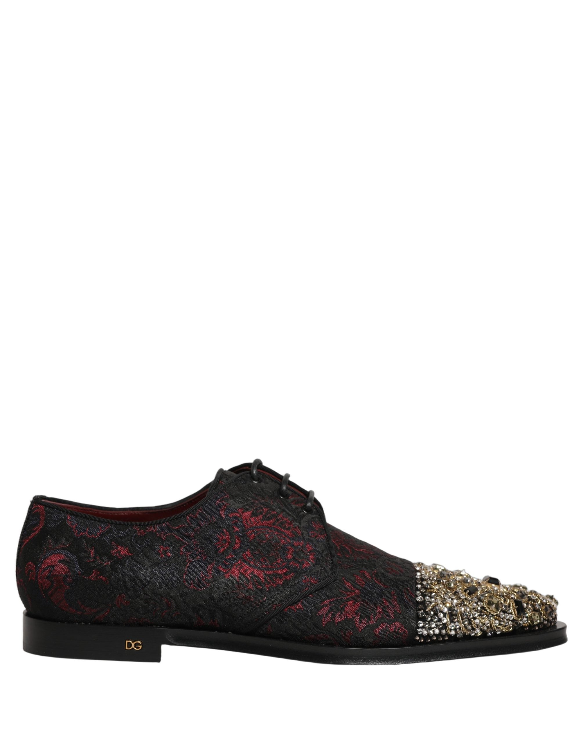 Dolce & Gabbana Black Red Embellished Derby Dress Formal Shoes Dolce & Gabbana