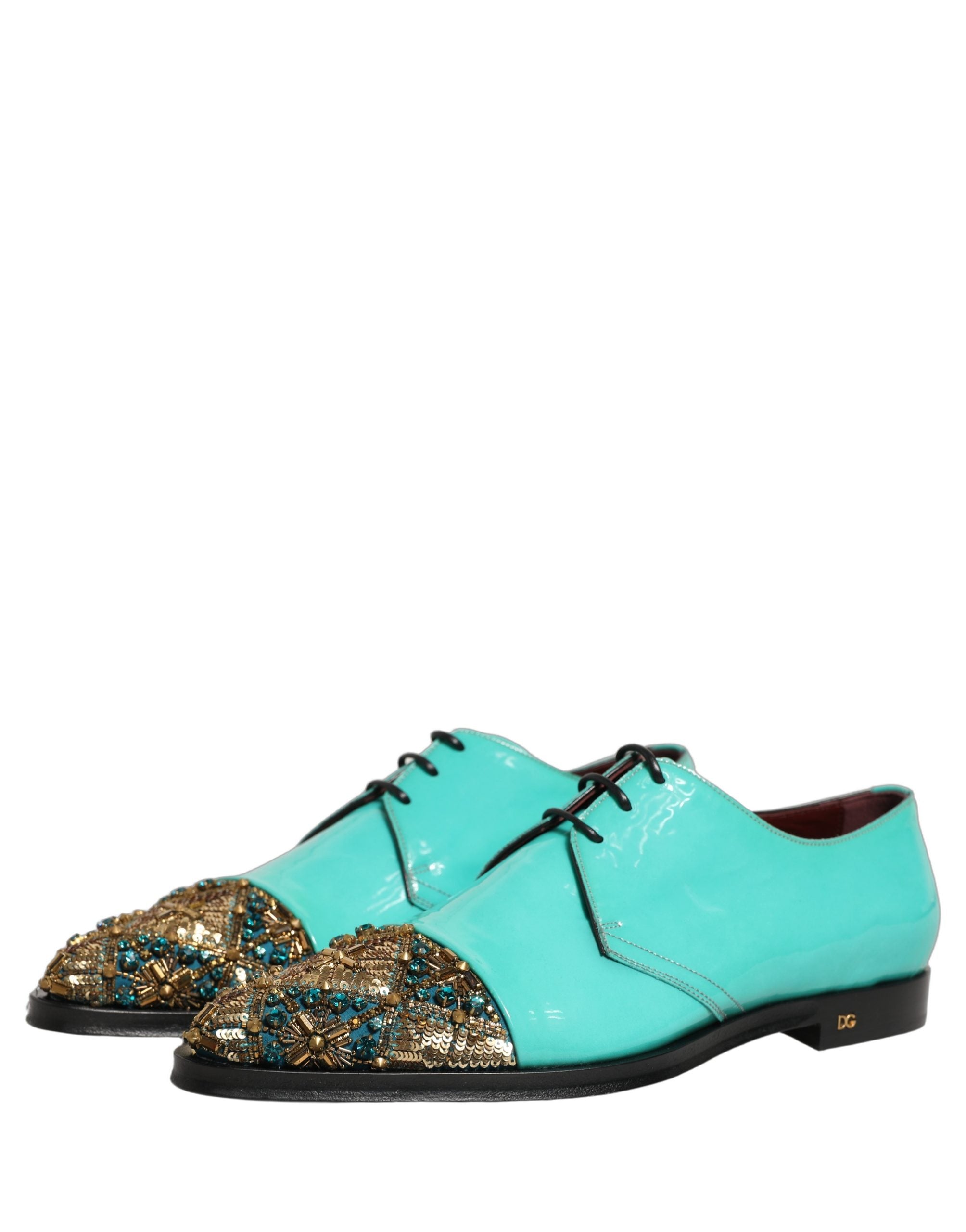 Dolce & Gabbana Aqua Blue Embellished Derby Dress Formal Shoes Dolce & Gabbana