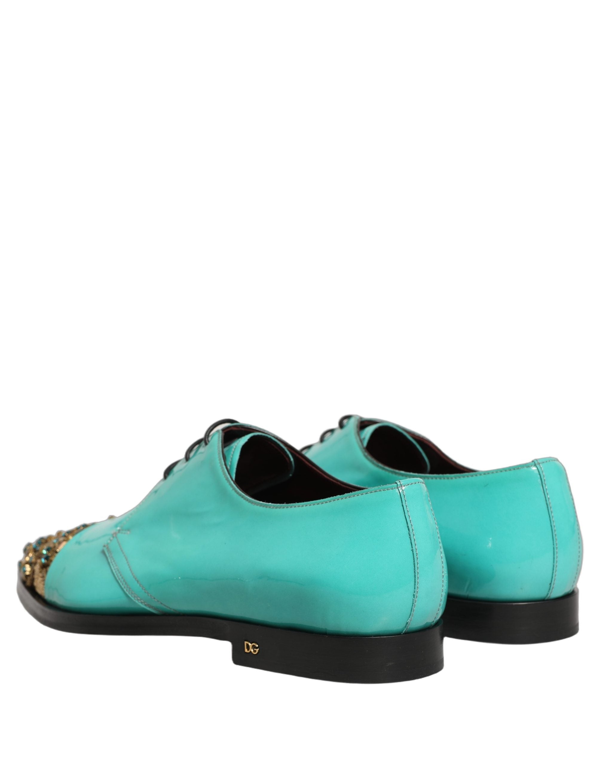 Dolce & Gabbana Aqua Blue Embellished Derby Dress Formal Shoes Dolce & Gabbana