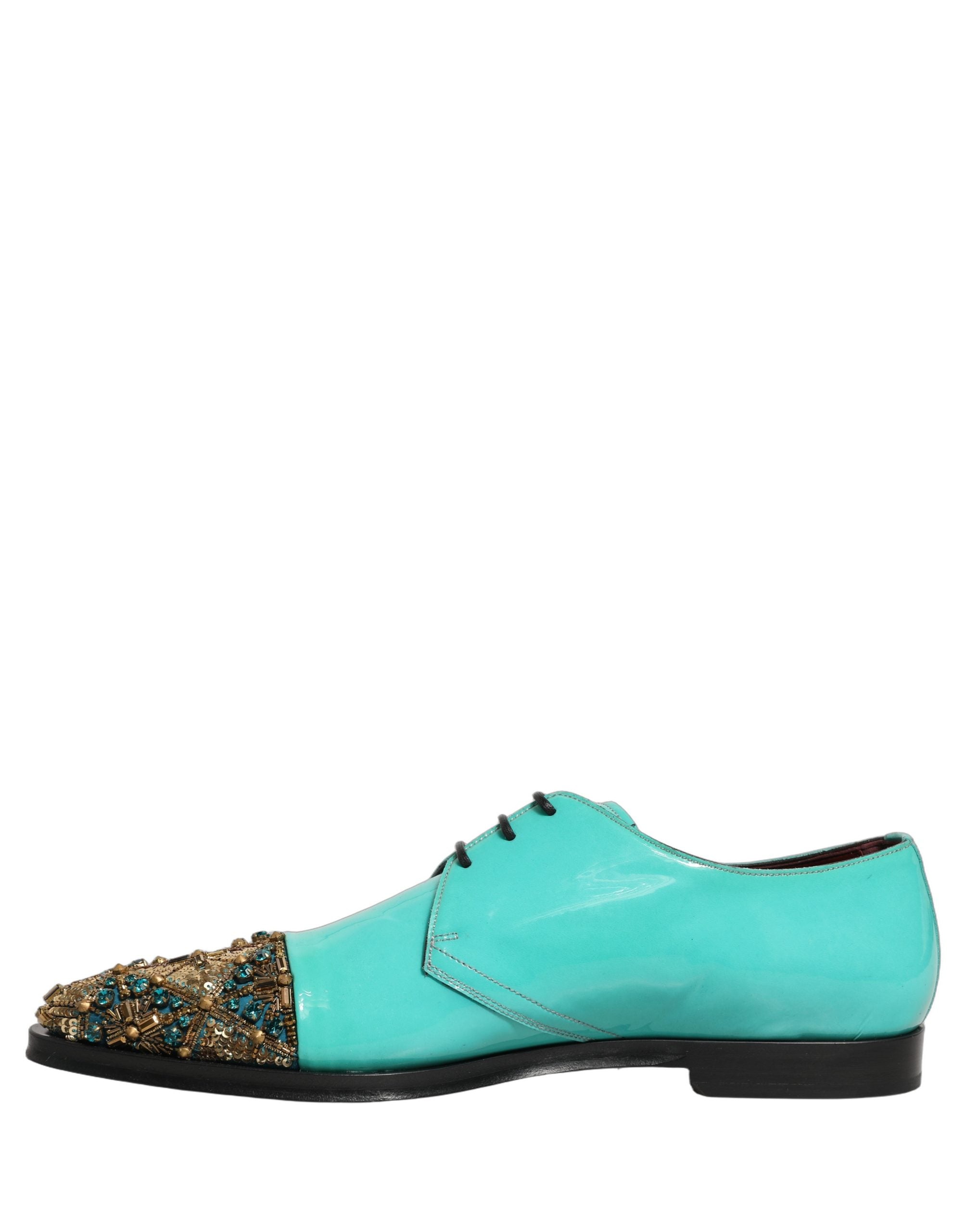 Dolce & Gabbana Aqua Blue Embellished Derby Dress Formal Shoes Dolce & Gabbana