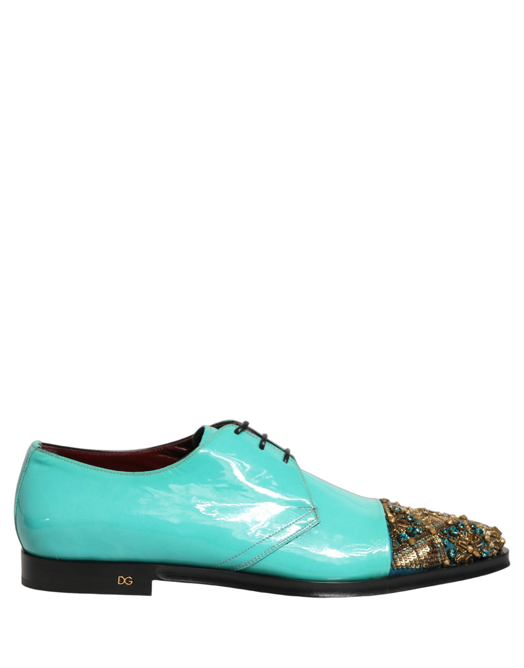 Dolce & Gabbana Aqua Blue Embellished Derby Dress Formal Shoes Dolce & Gabbana