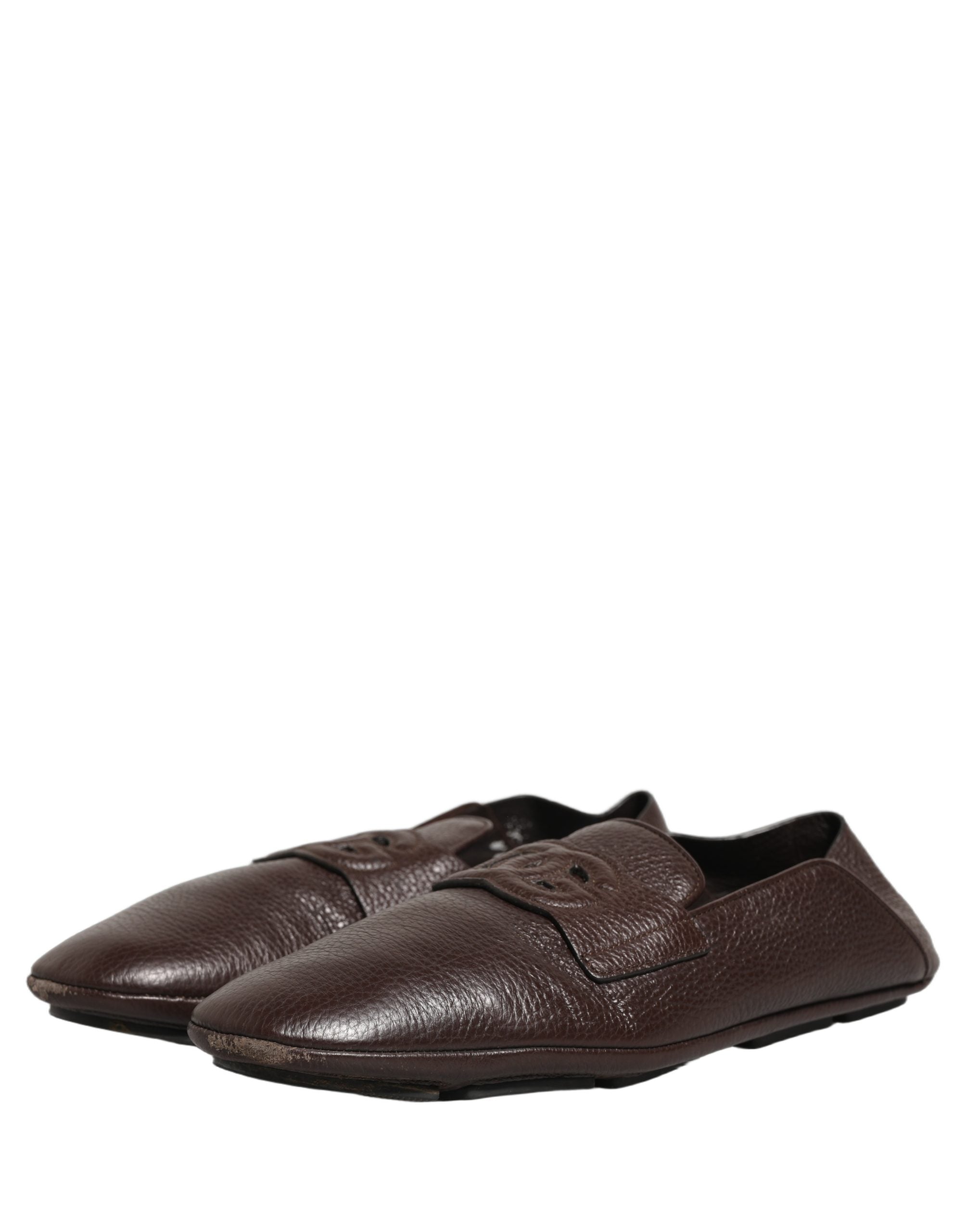 Dolce & Gabbana Brown Deerskin Leather Driver Loafers Shoes Dolce & Gabbana