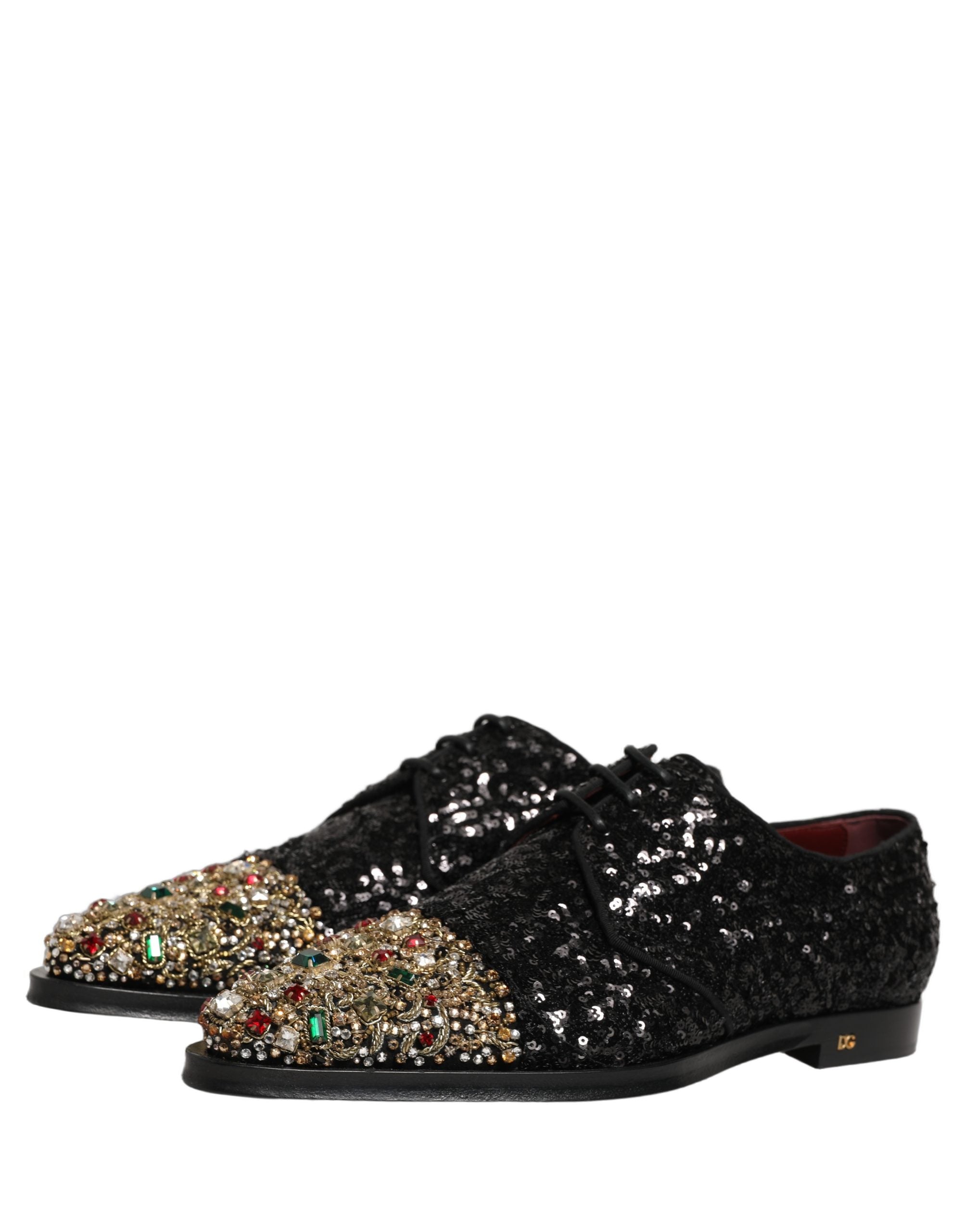 Dolce & Gabbana Black Sequin Embellished Men Derby Dress Shoes Dolce & Gabbana