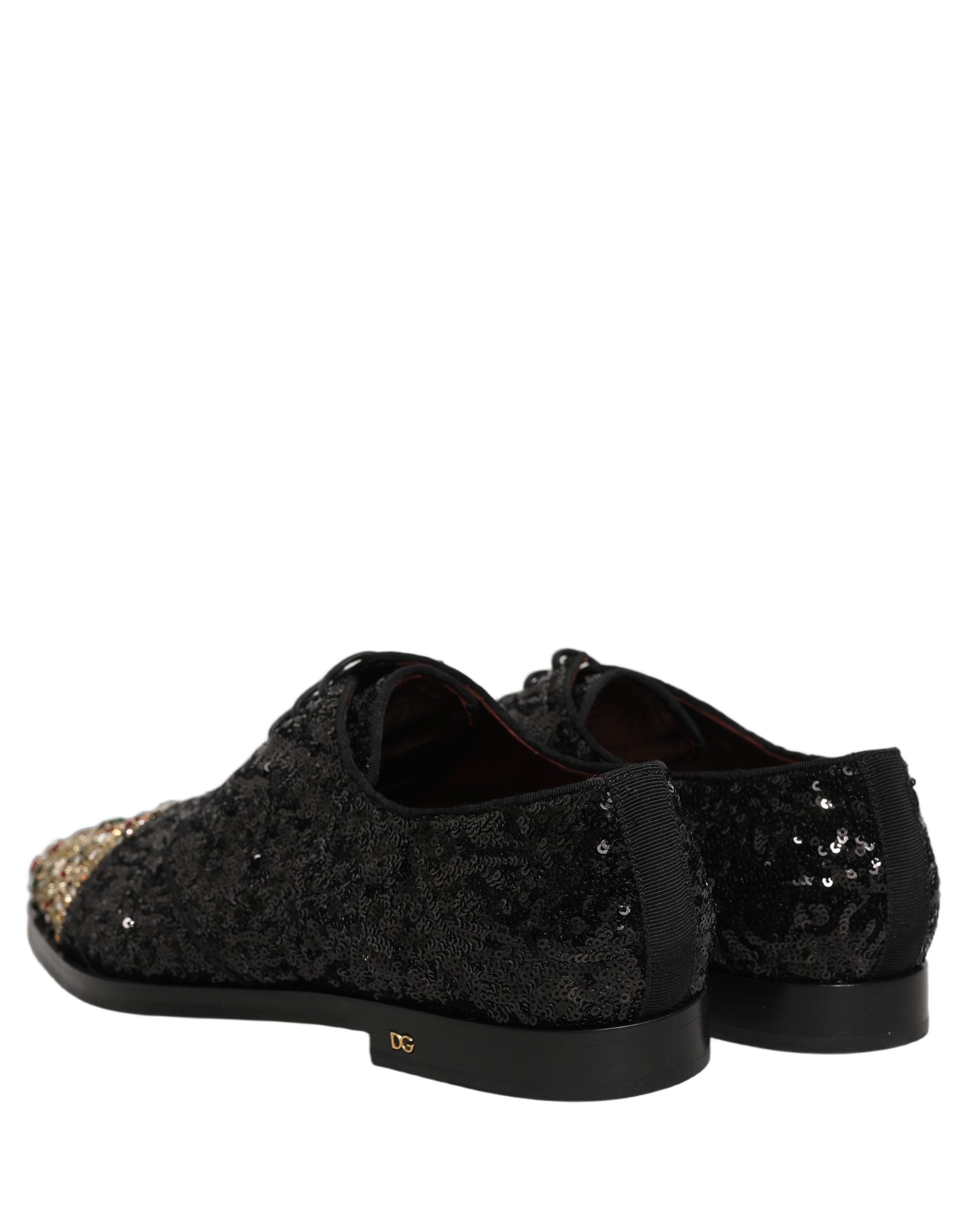 Dolce & Gabbana Black Sequin Embellished Men Derby Dress Shoes Dolce & Gabbana