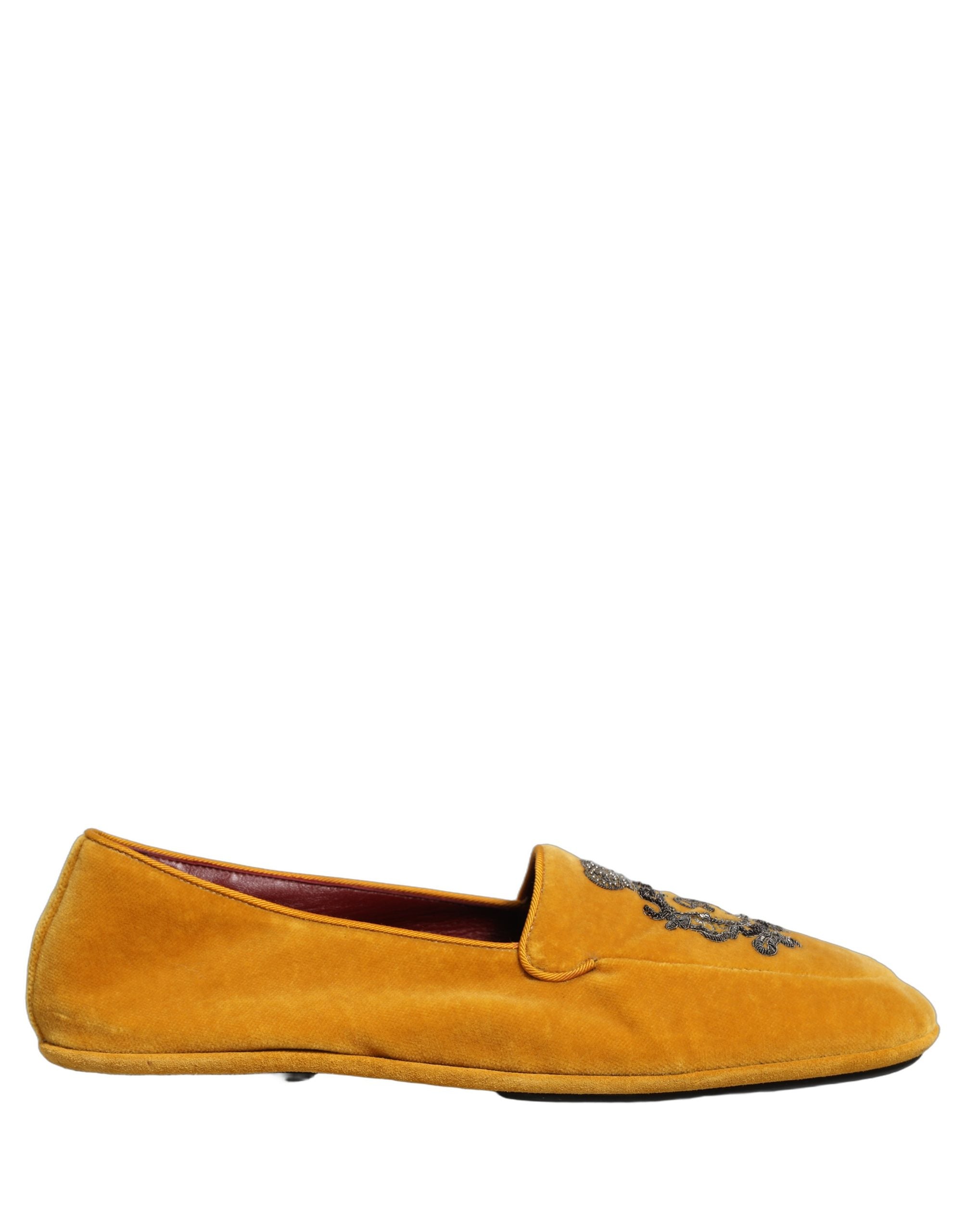 Dolce & Gabbana Yellow Velvet Crown Embroidery Loafers Shoes Dolce & Gabbana
