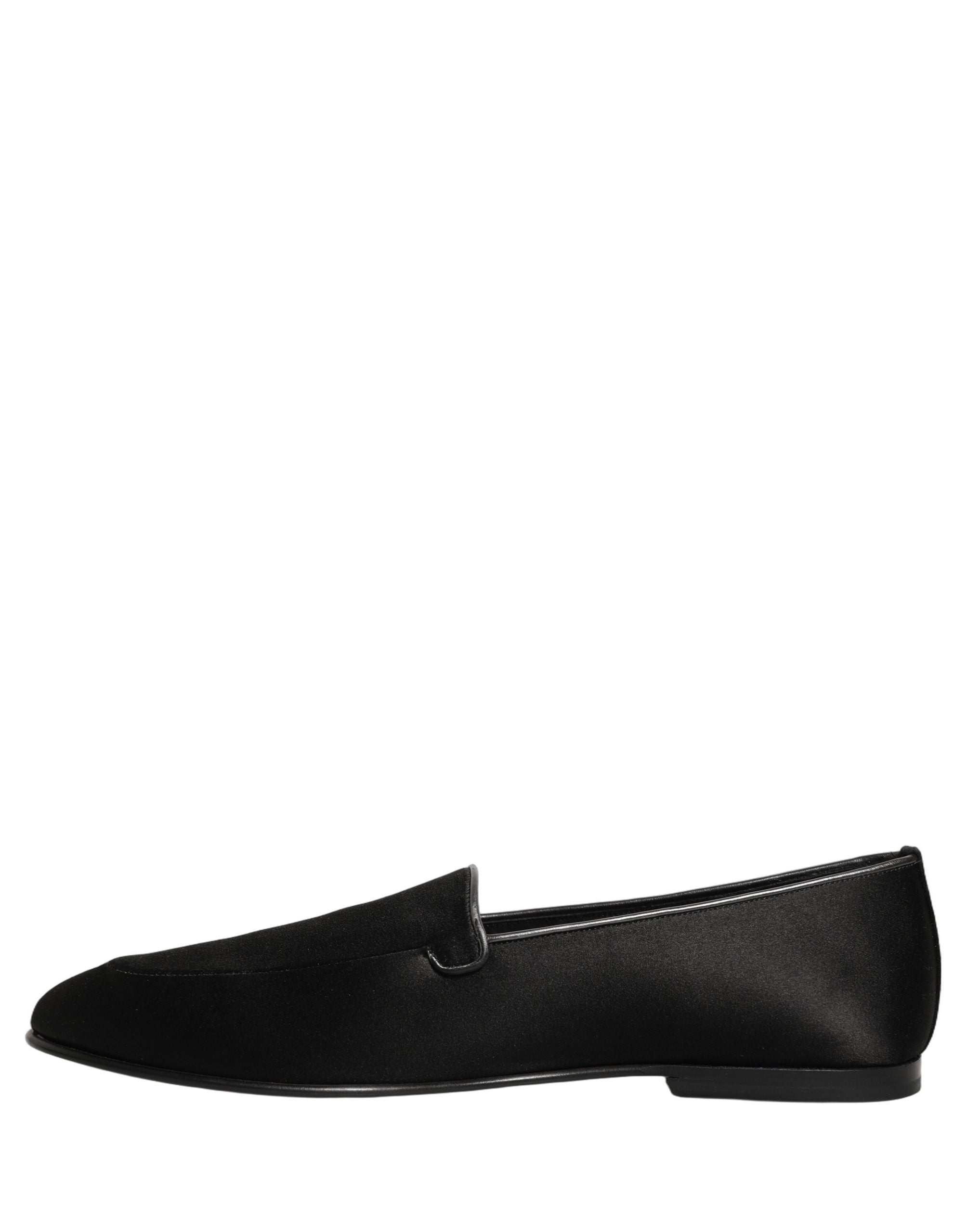 Dolce & Gabbana Black Satin Logo Slip On Flats Loafers Shoes Dolce & Gabbana
