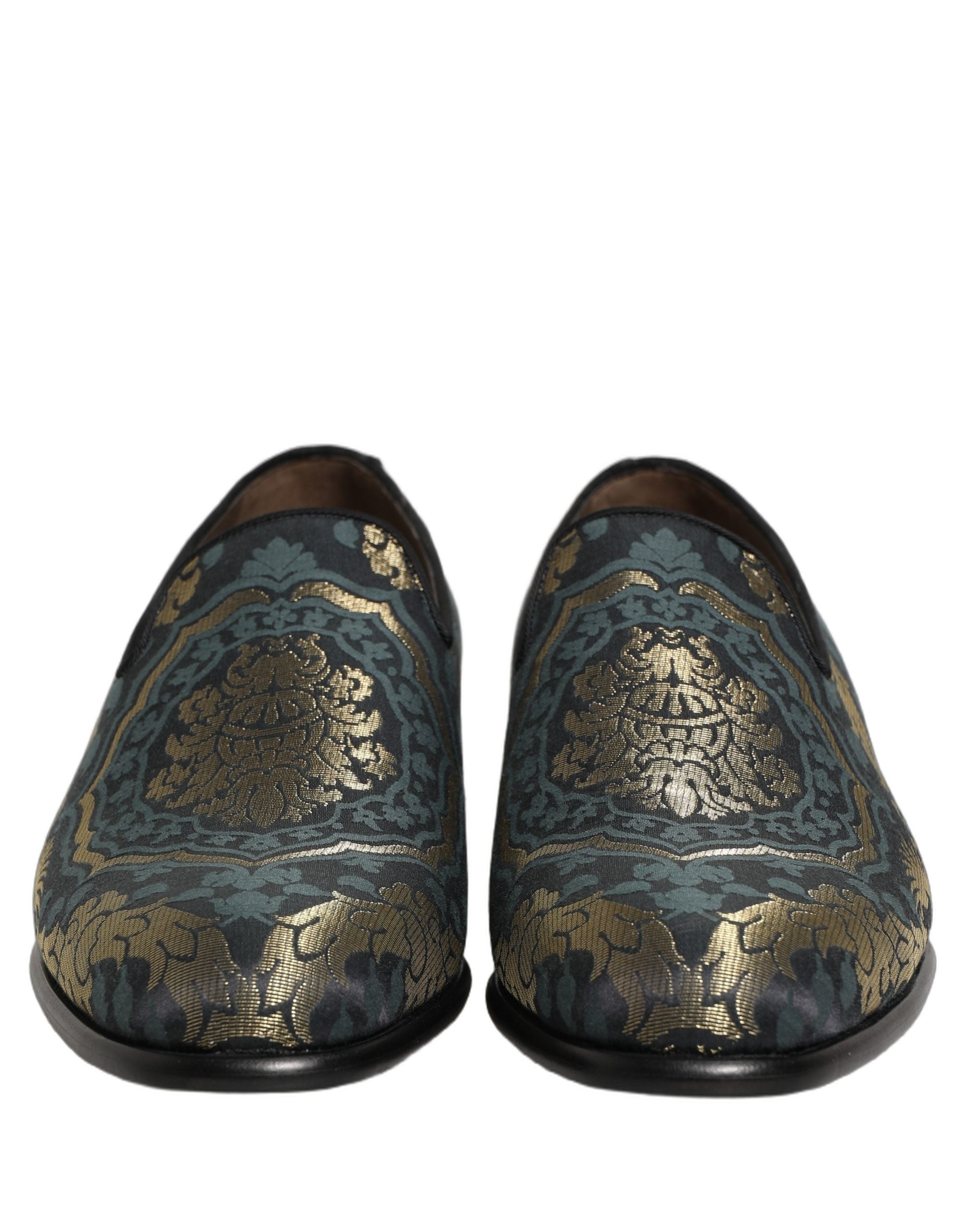 Dolce & Gabbana Black Floral Brocade Slip On Loafers Shoes Dolce & Gabbana