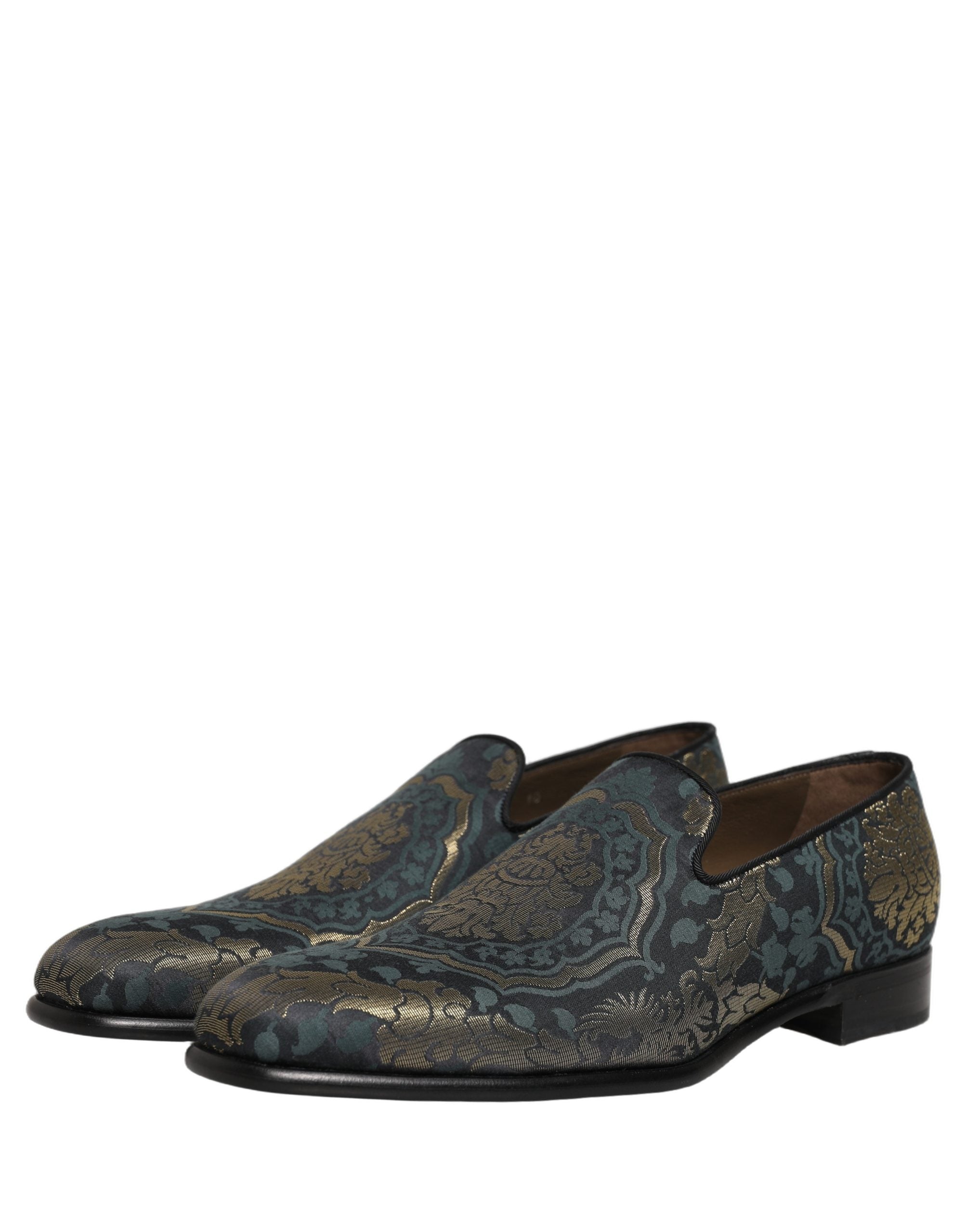 Dolce & Gabbana Black Floral Brocade Slip On Loafers Shoes Dolce & Gabbana