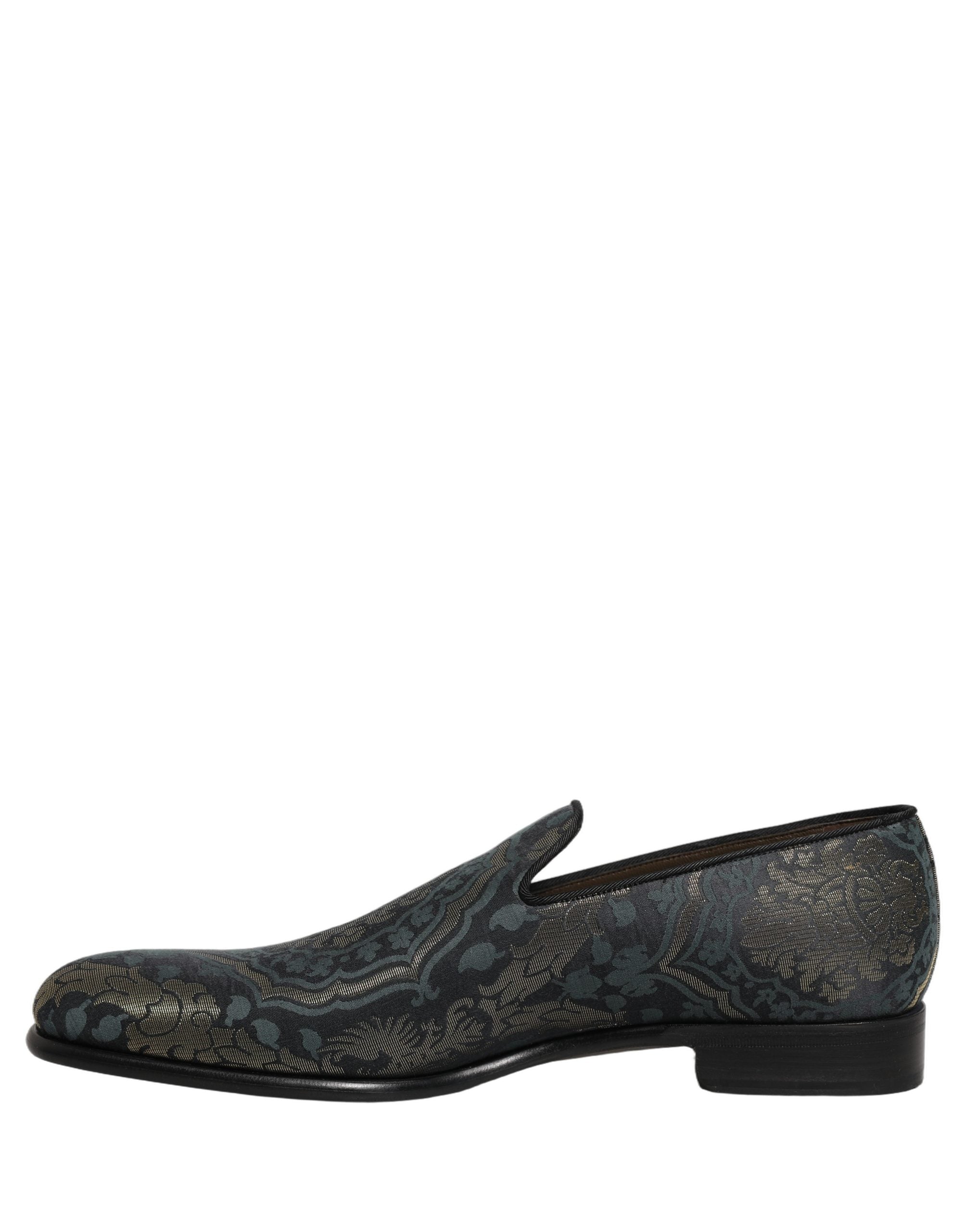 Dolce & Gabbana Black Floral Brocade Slip On Loafers Shoes Dolce & Gabbana