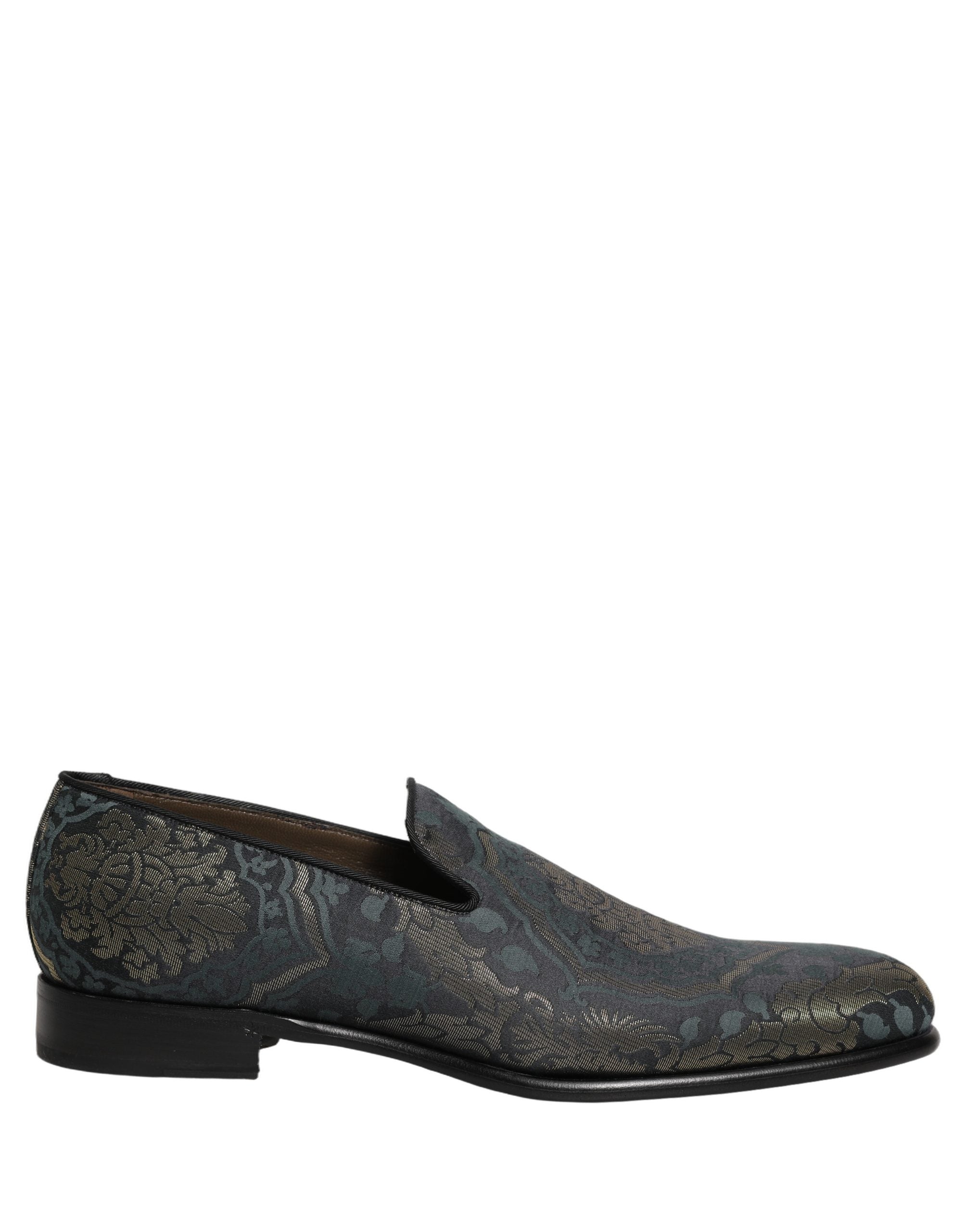 Dolce & Gabbana Black Floral Brocade Slip On Loafers Shoes Dolce & Gabbana