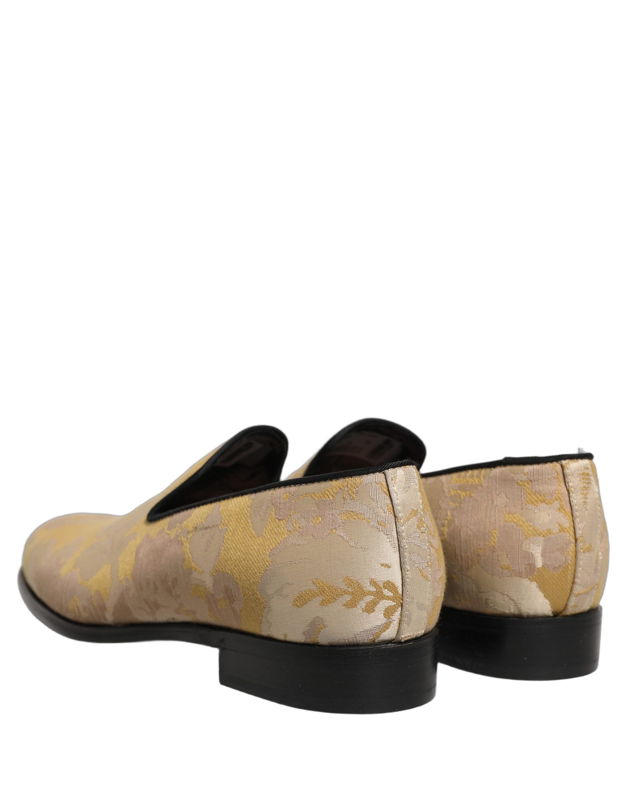 Dolce & Gabbana Gold Floral Print Jacquard Men Loafers Shoes Dolce & Gabbana