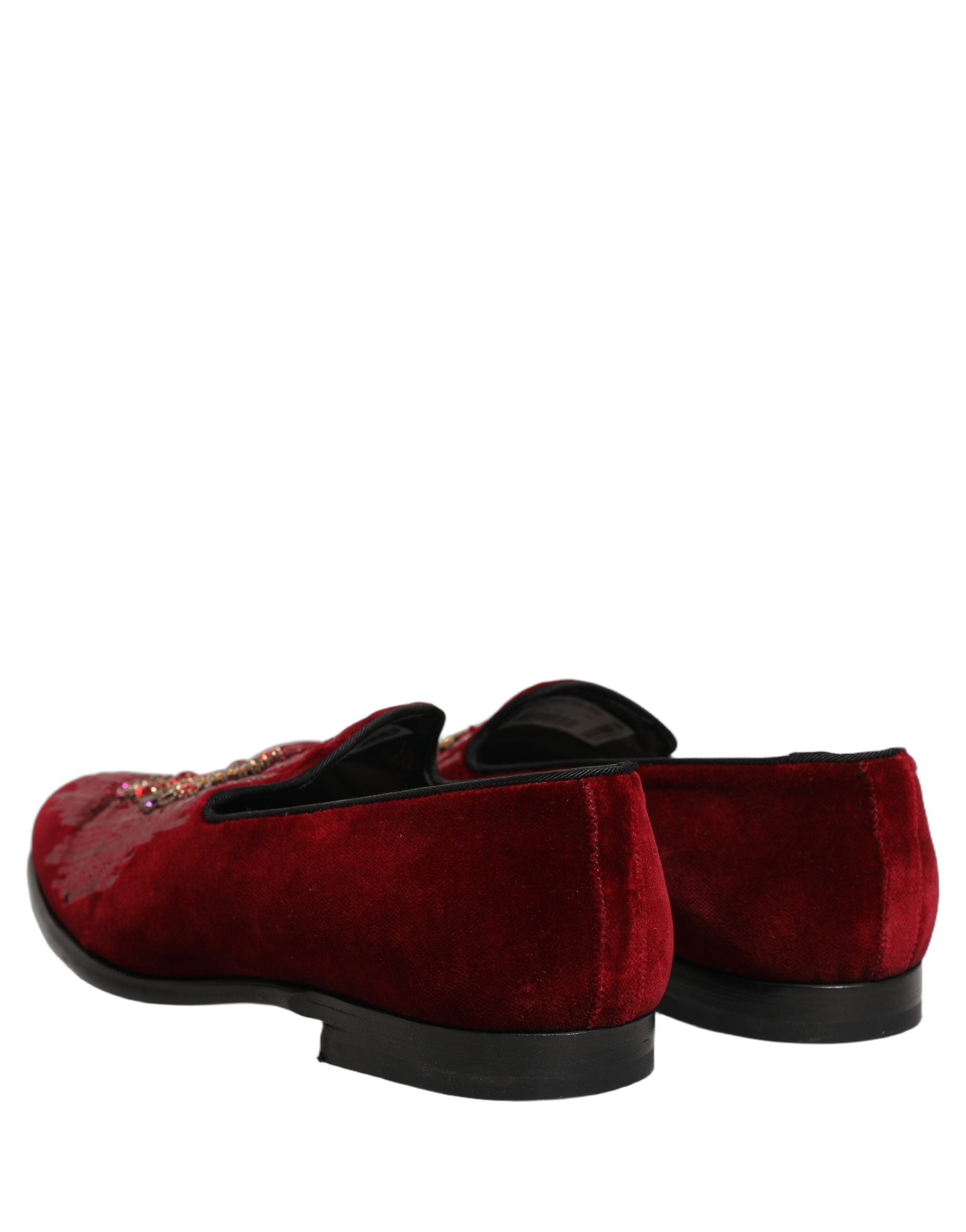Dolce & Gabbana Maroon Sequin Gemstone Dress Loafers Shoes Dolce & Gabbana