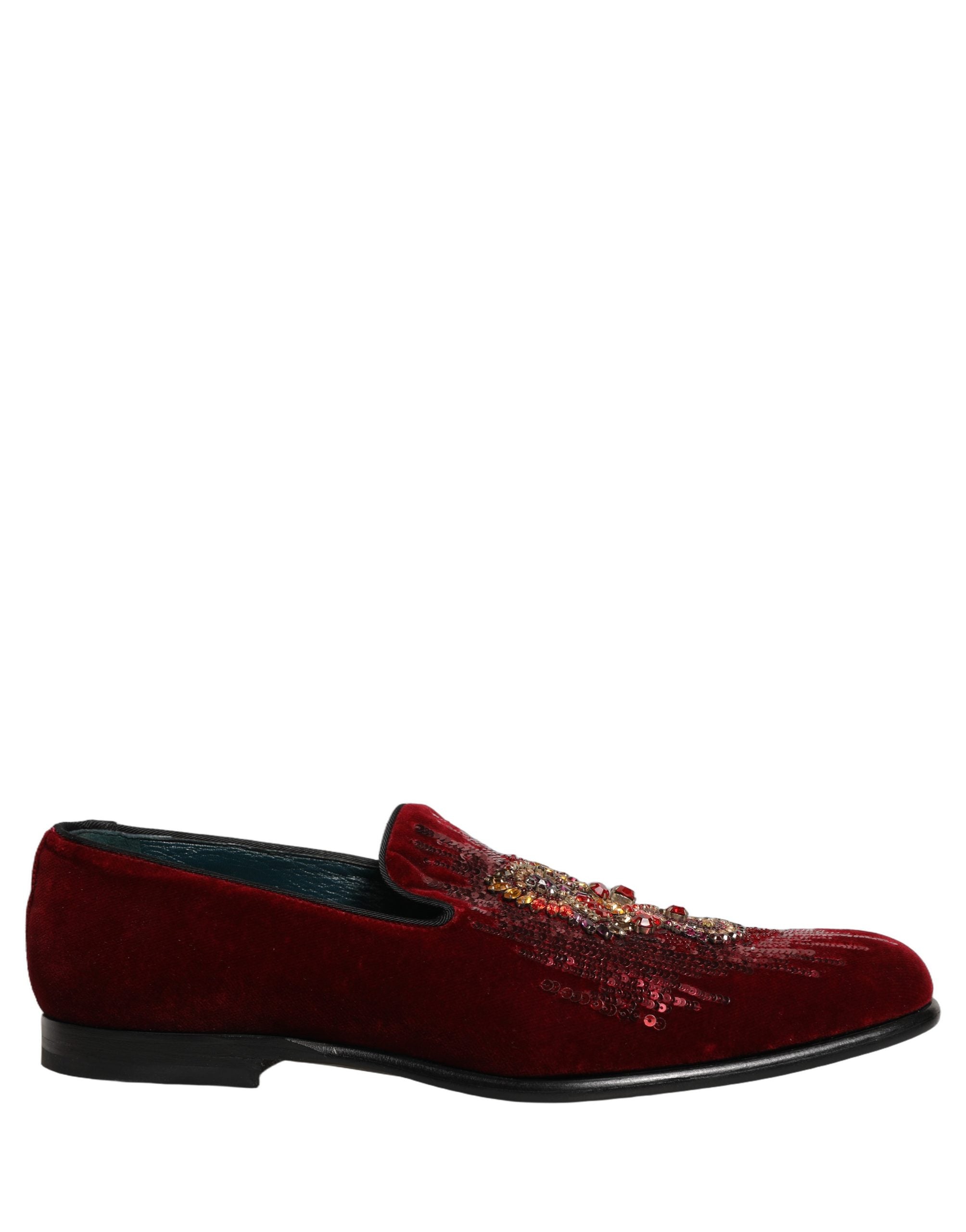 Dolce & Gabbana Maroon Sequin Gemstone Dress Loafers Shoes Dolce & Gabbana